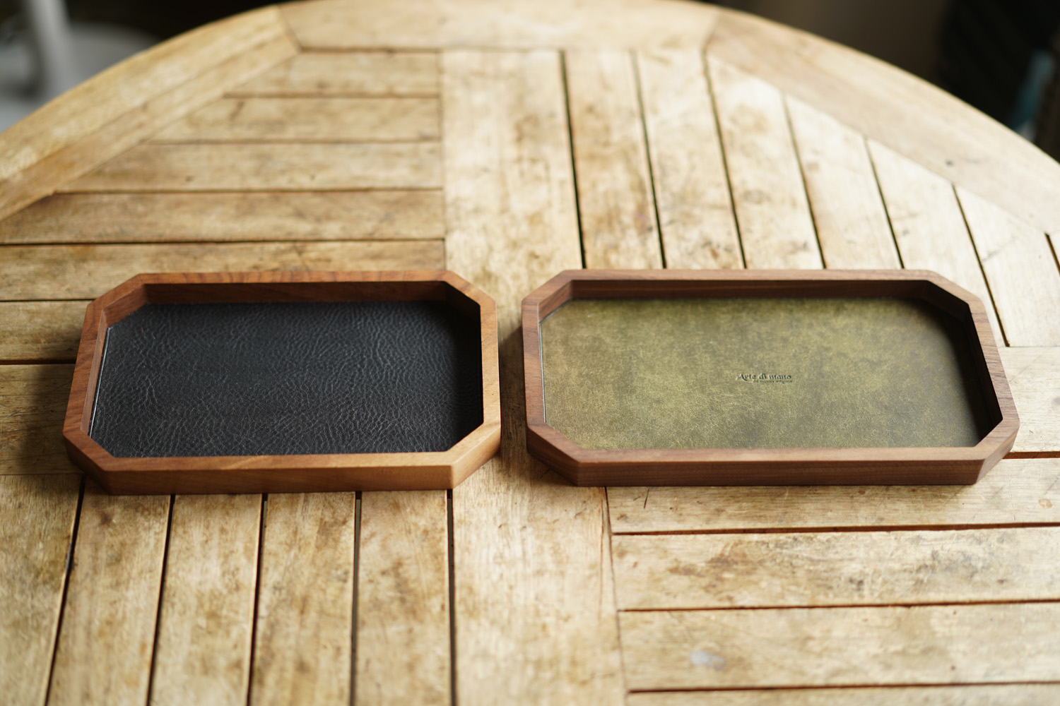 Leather Inlay Walnut Tray