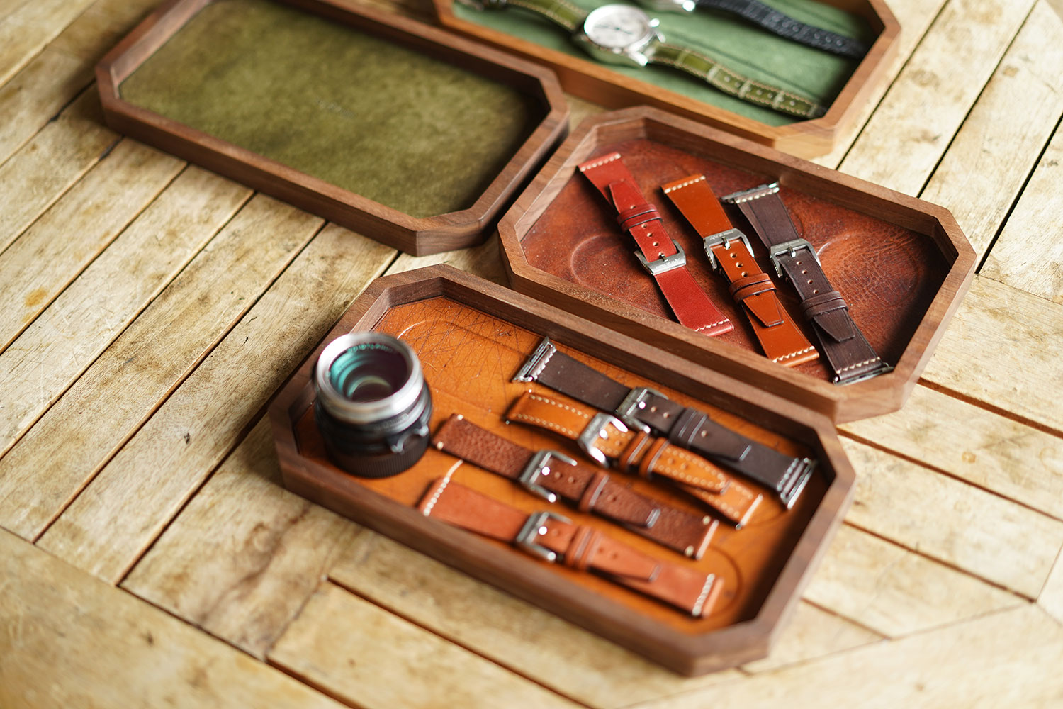 Leather Inlay Walnut Tray