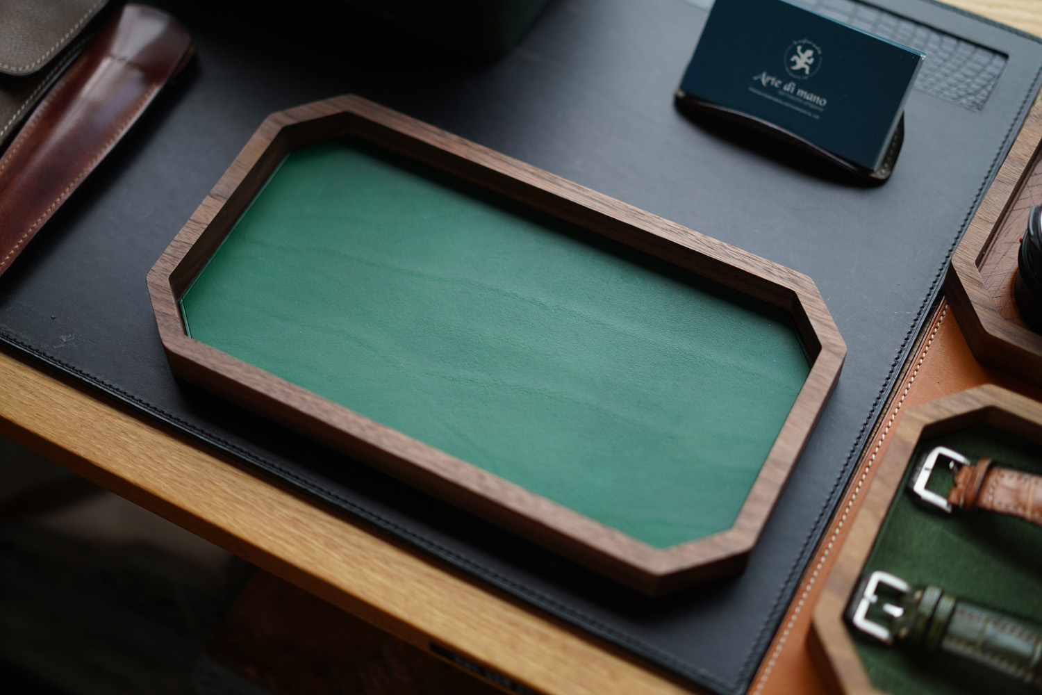 Leather Inlay Walnut Tray