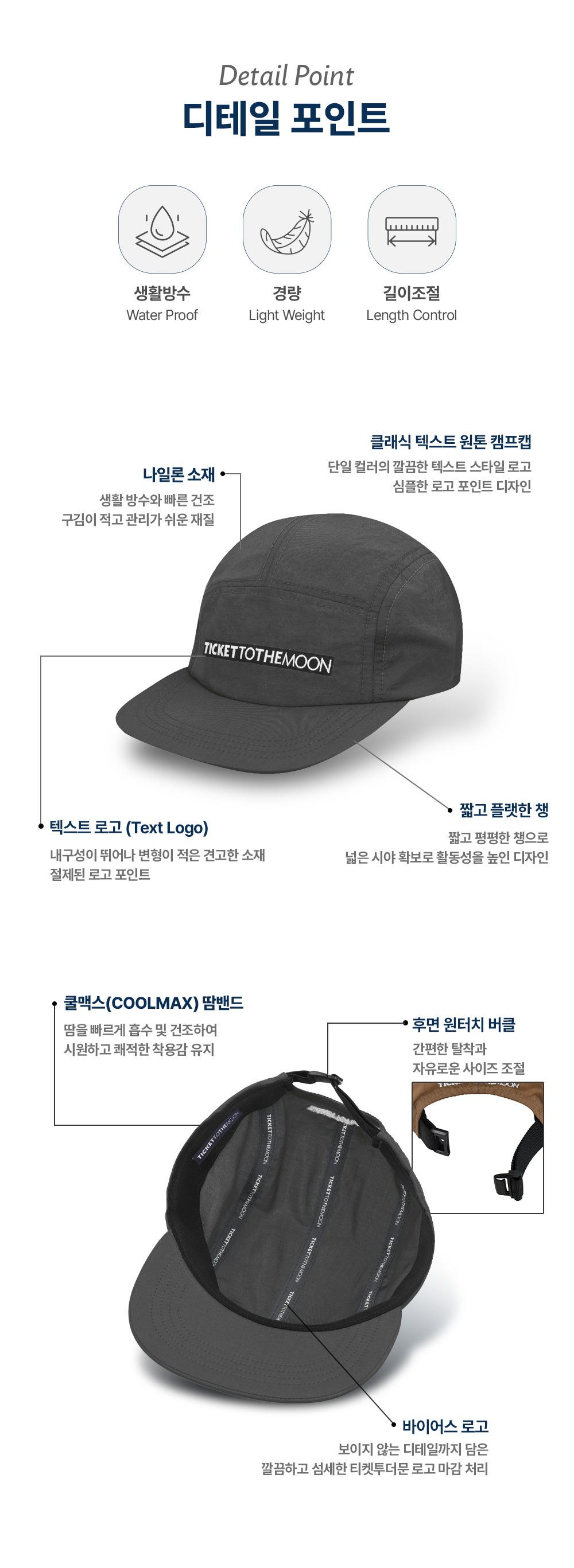 클래식 텍스트 원톤 캠프캡 다크 그레이