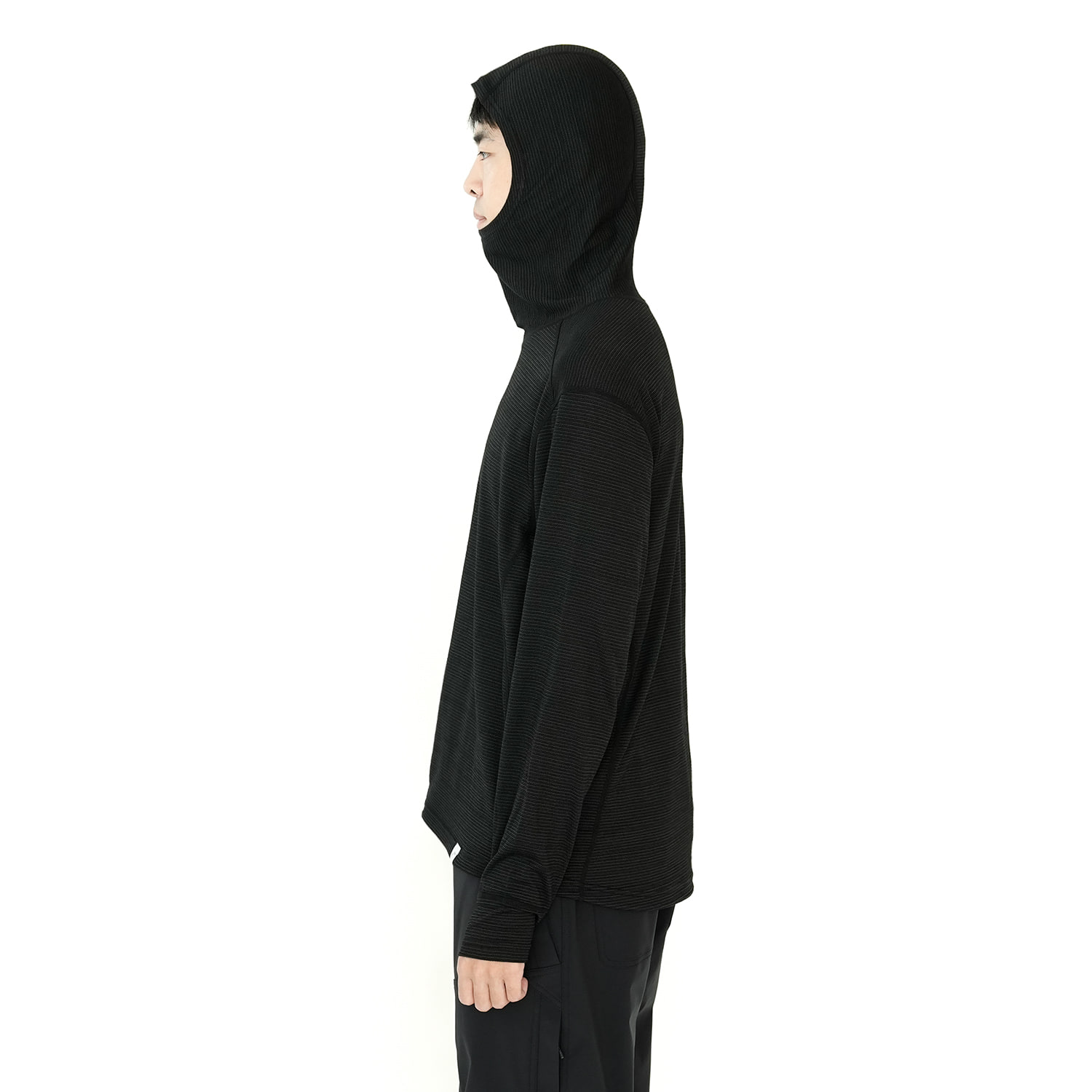 울 스트라이프 후디 블랙