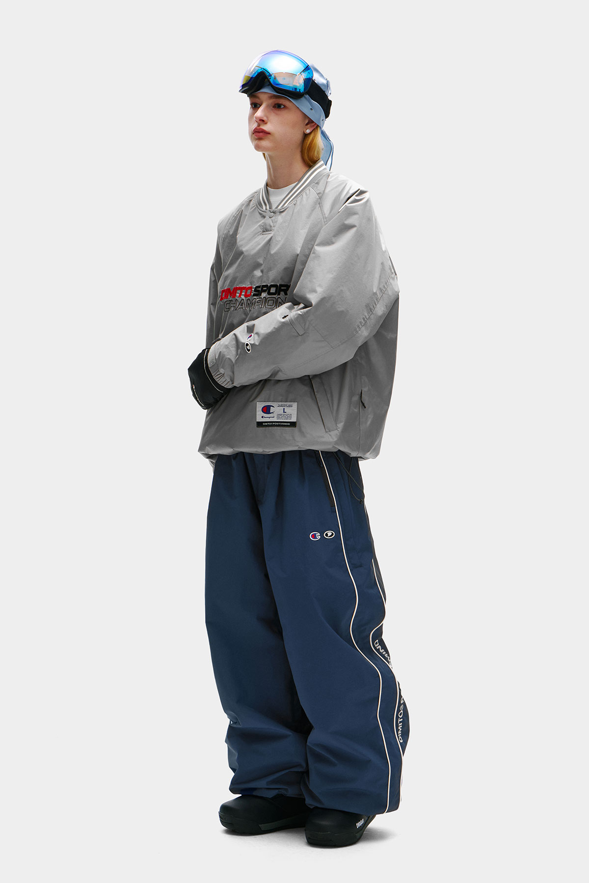 CHAMPION x DIMITO SCRIPT TRACK BANDED PANTS (WIDE FIT LV.2) YALE BLUE 2627