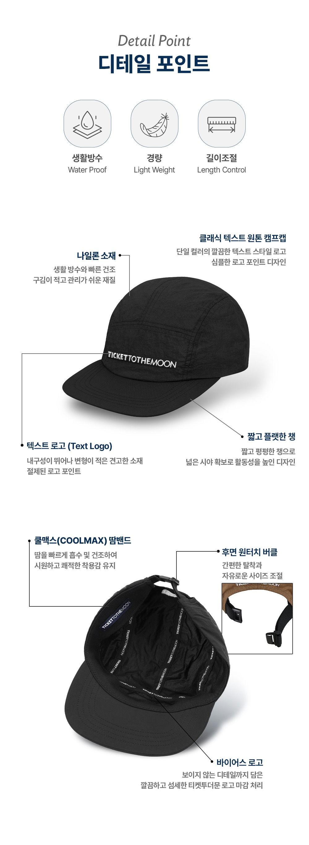 클래식 텍스트 원톤 캠프캡 블랙