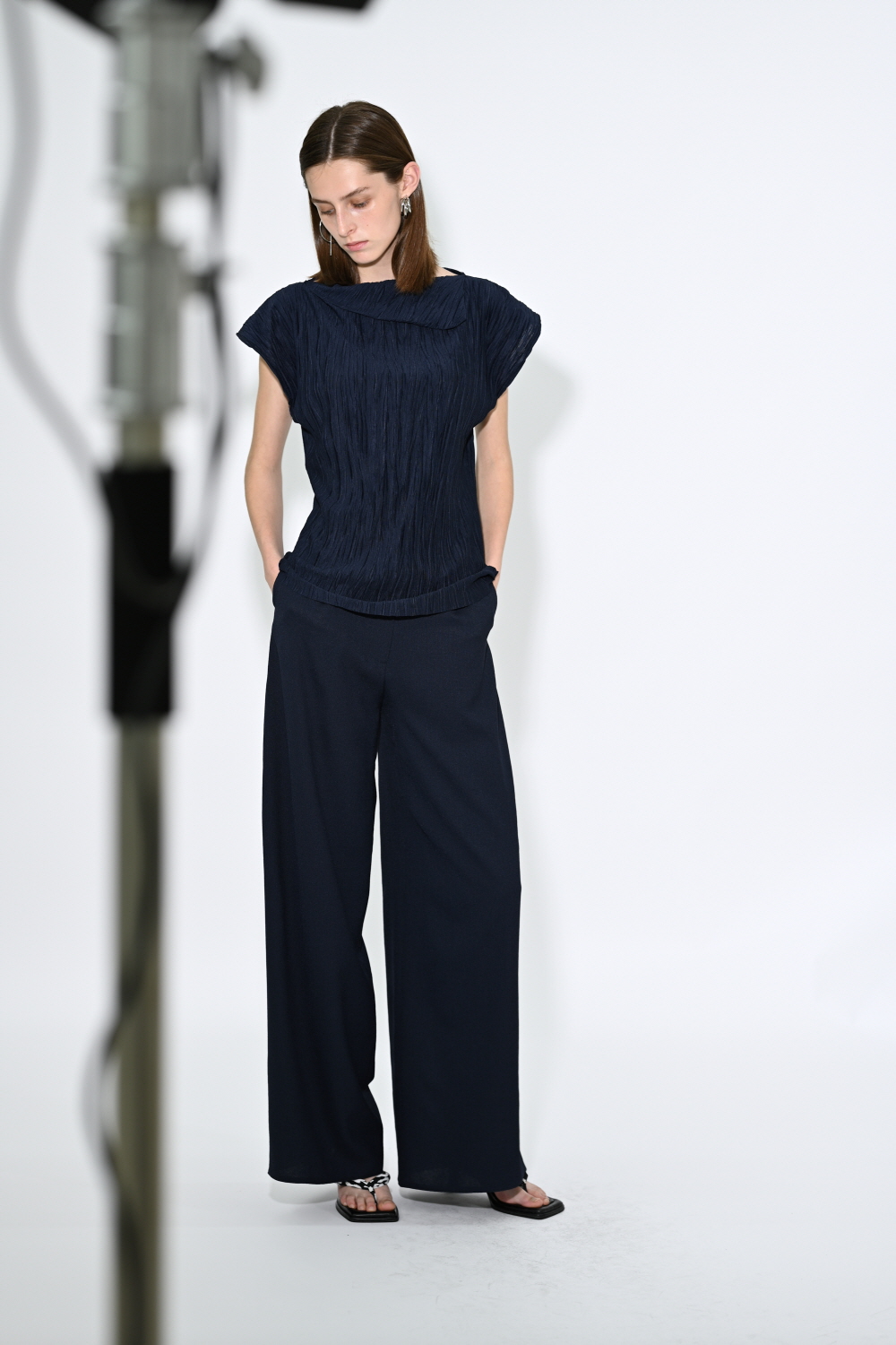 Ekhon Fiore Pleated Top - Navy | W Concept