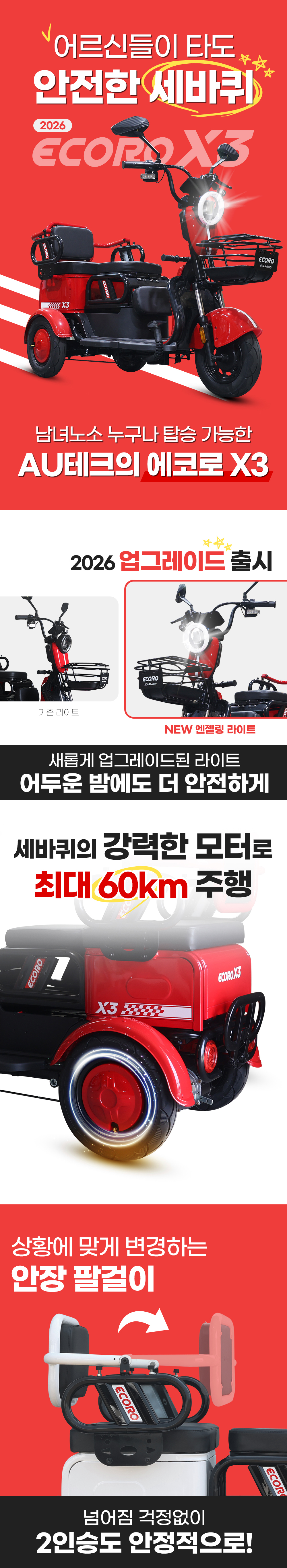 AU테크] 에코로 X3 48V 20Ah 전동스쿠터(2개월렌탈료)