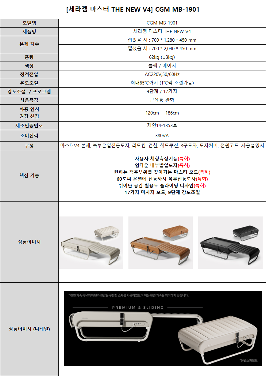 소노아임레디 스마트케어(5쿼드) 세라젬 더 뉴 마스터 V4(베이지/블랙)