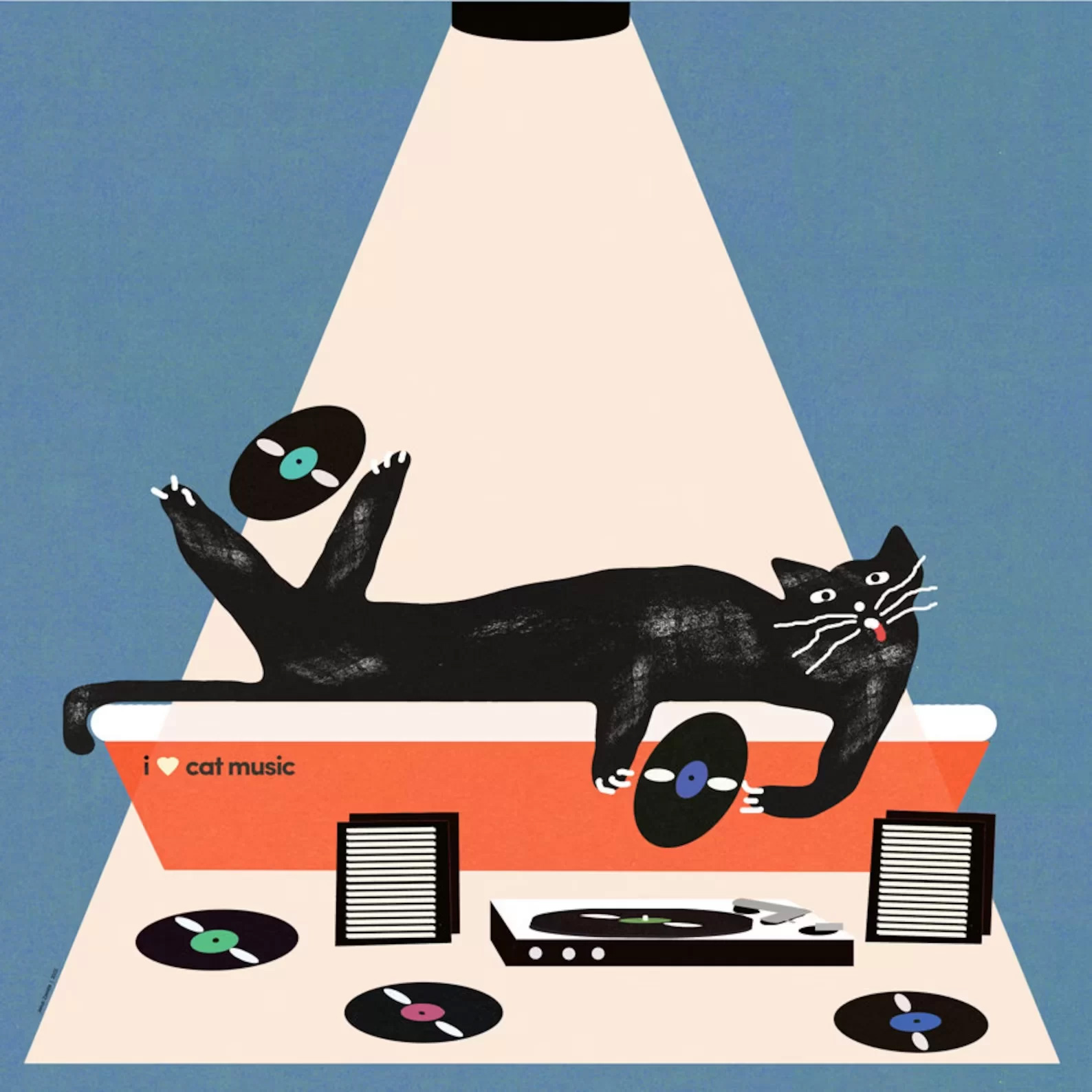 야콥 자사다 Jakub Zasada_Cat in the Litter Box Listening Vinyl Records (액자포함)