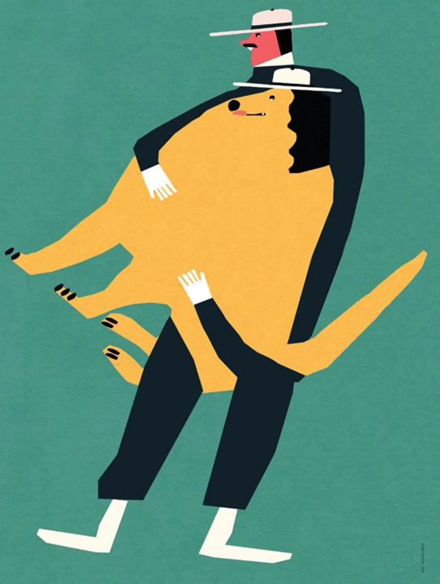 야콥 자사다 Jakub Zasada - A Man Holding a Big Dog (액자포함)