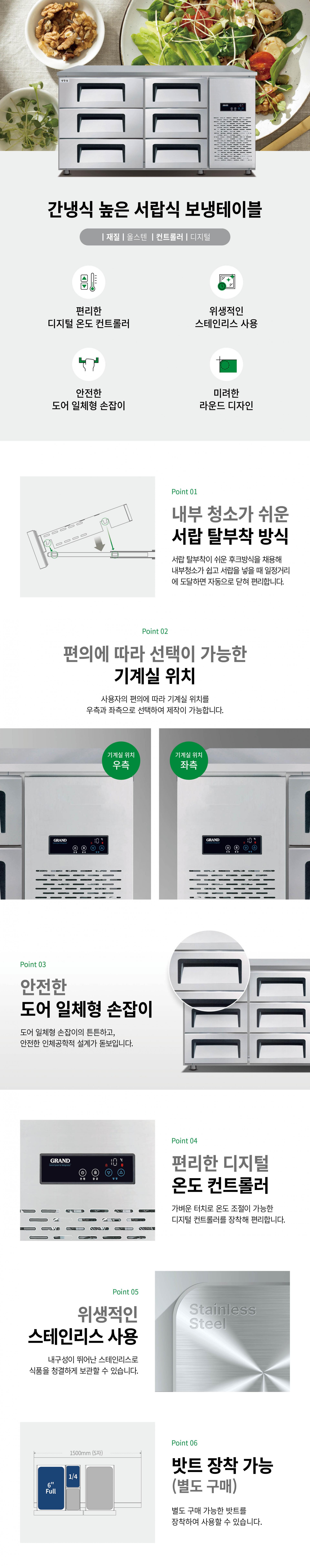 우성 간냉식 높은 서랍식 보냉테이블 냉장고 5자 GWFM-150HDT