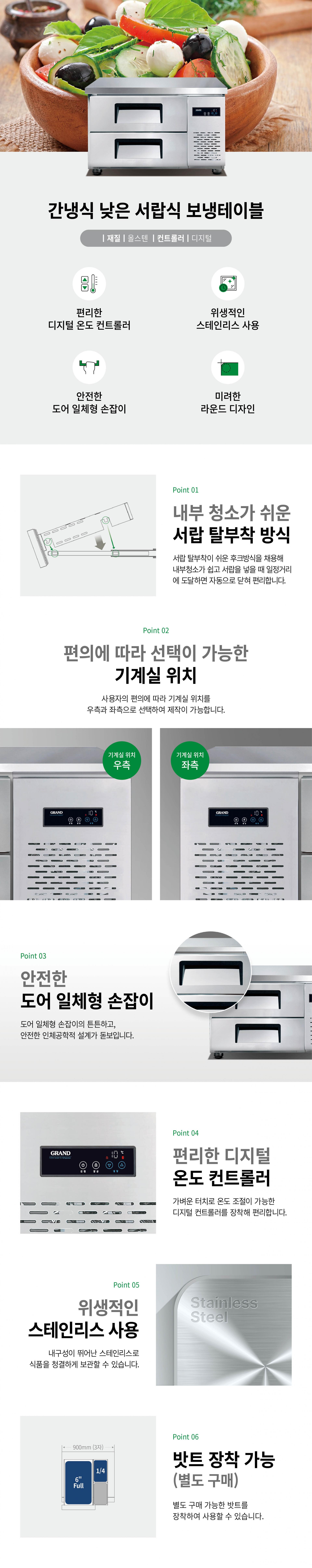 우성 간냉식 낮은 서랍식 보냉테이블 냉장고 3자 GWFM-090LDT