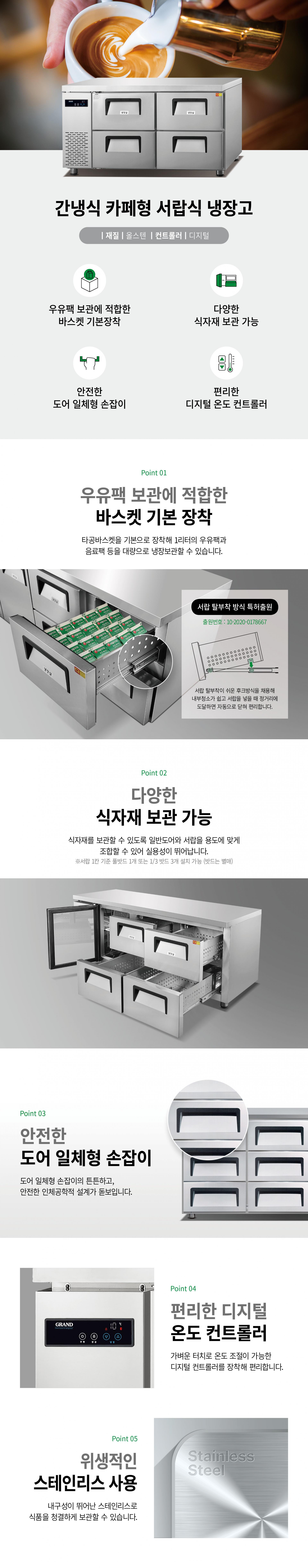 우성 카페형 서랍식 냉장고 5자 올서랍 4칸 GWFM-150DT-4