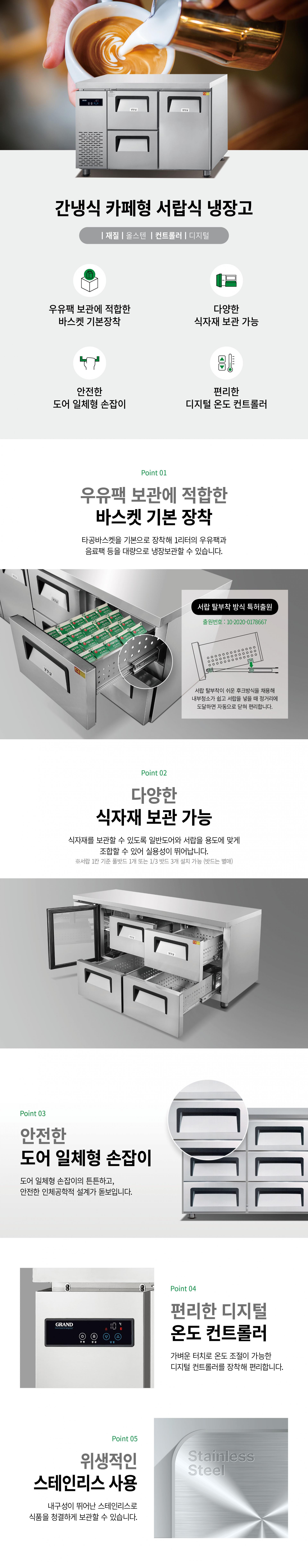 우성 카페형 서랍식 냉장고 4자 우도어 좌서랍 2칸 GWFM-120DT-2L