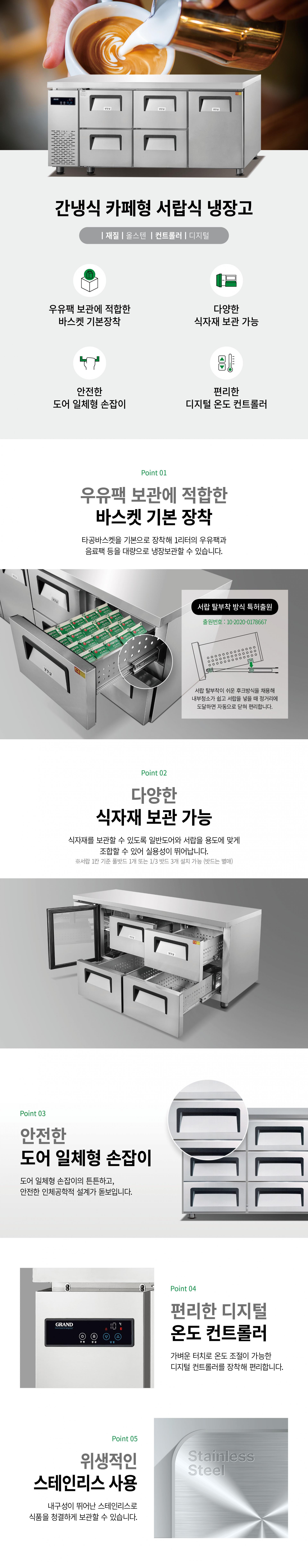 우성 카페형 서랍식 냉장고 6자 우도어 좌서랍 4칸 GWFM-180DT-4L