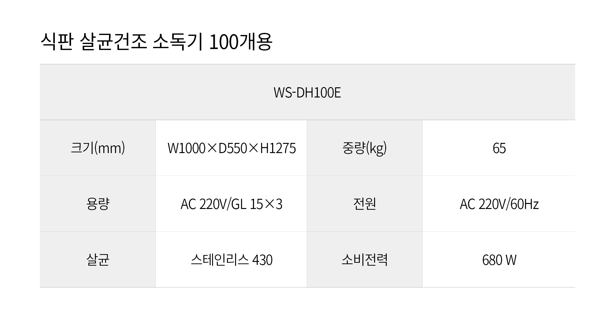 우성 식판 살균건조 소독기 WS-DH100E