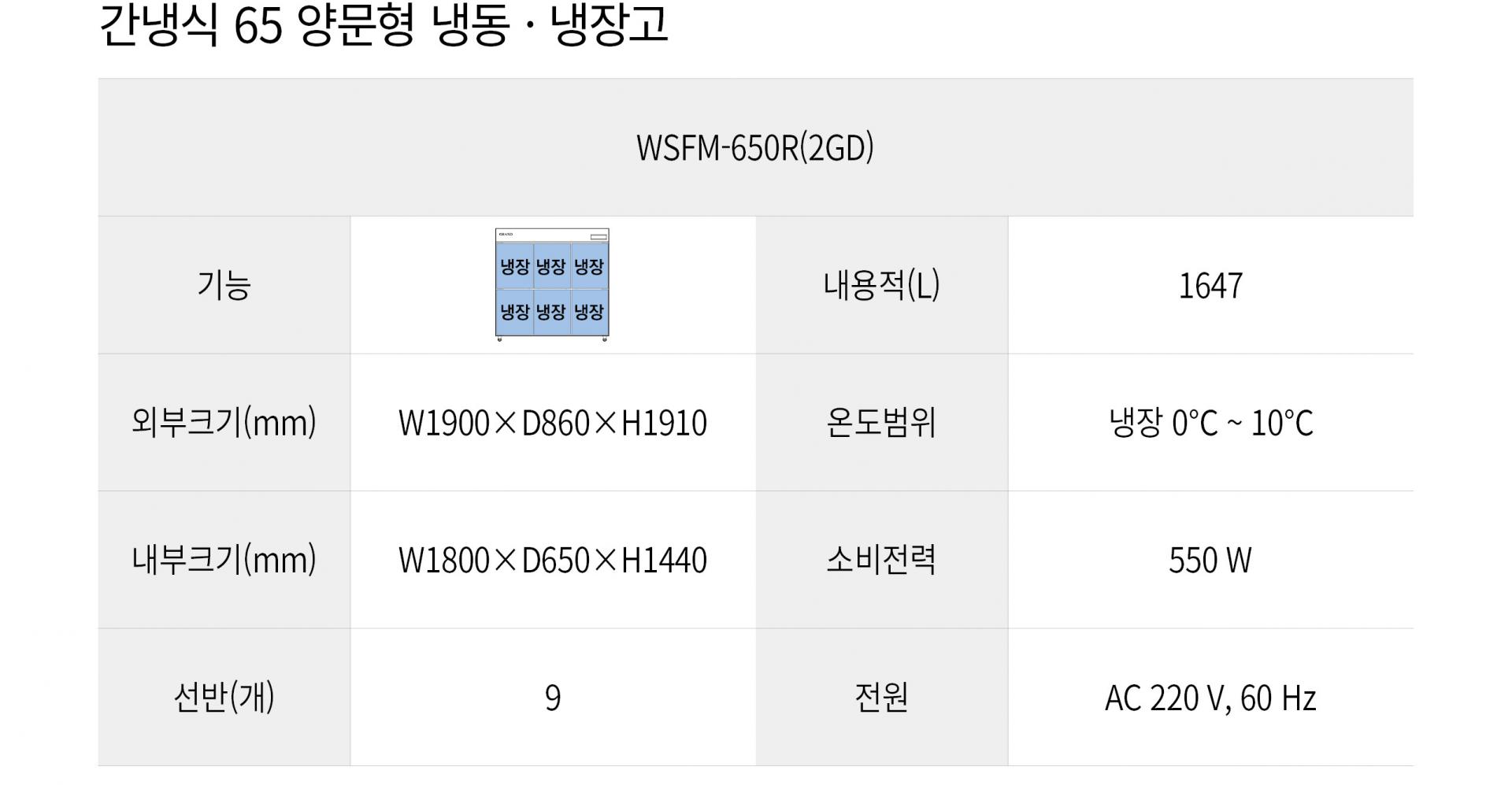우성 간냉식 45박스 양문형 냉장고 올냉장 WSFM-1900R(6GD)