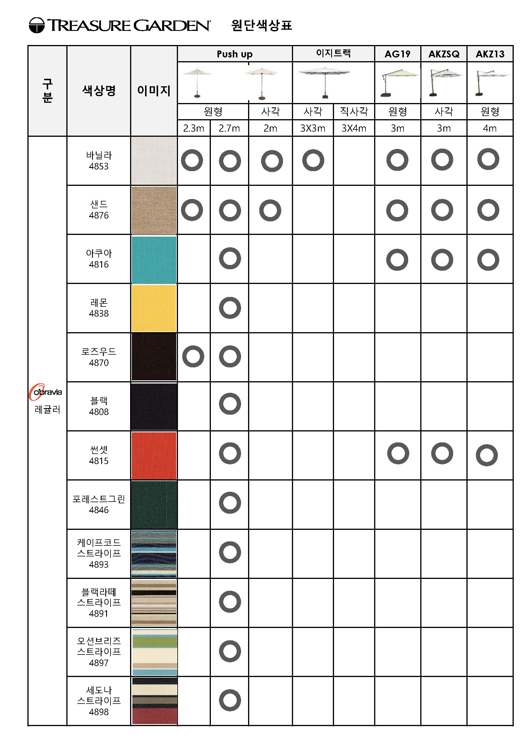 Shade(파라솔) 원단 색상표 (Treasure Garden) : (주) 다나무