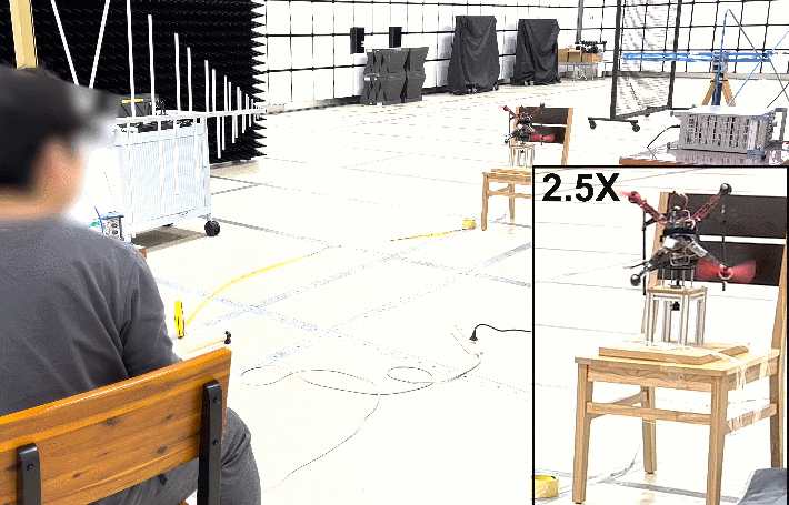 KAIST 전기및전자공학부 김용대 교수 연구팀이 실내 전자파 차폐 시설을 이용해 10m 거리에서 호버링 비행 중인 드론을 즉각적으로 추락시킬 수 있음을 확인한 시뮬레이션 영상.  KAIST 제공