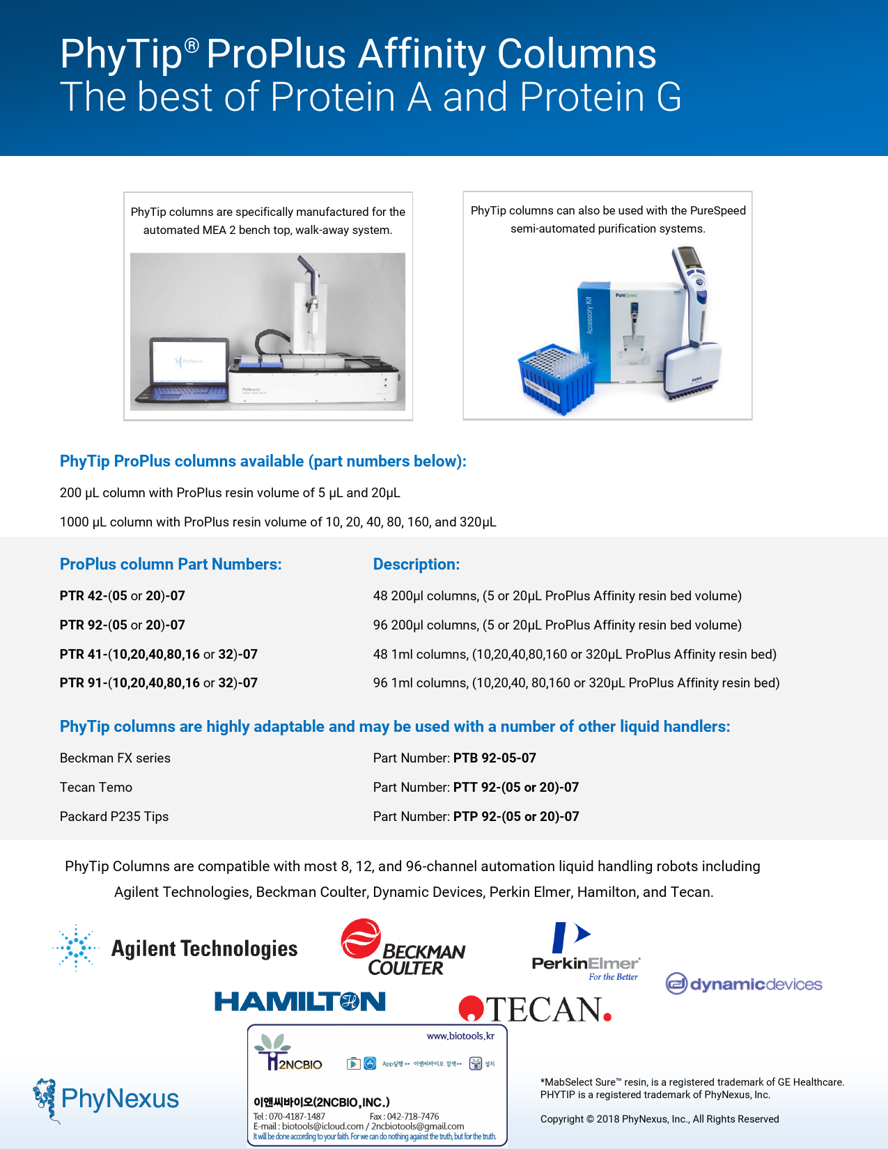 Protein A Mabselect Sure™ Mabselect Sure™ Lx Phytip Columns Proplus Proplus Lx Affinity