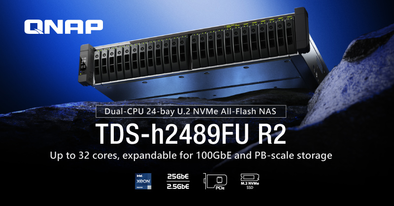 QNAP, TDS-h2489FU R2 출시: QNAP의 플래그십 24베이 듀얼 CPU U.2 NVMe 올플래시 NAS, 미션 크리티컬 엔터프라이즈 애플리케이션에 최고의 성능 제공