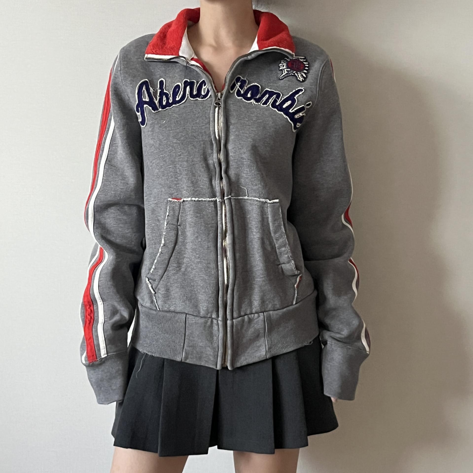 Abercrombie & Fitch Embroidered High-Neck Track Zip-Up Sweatshirt