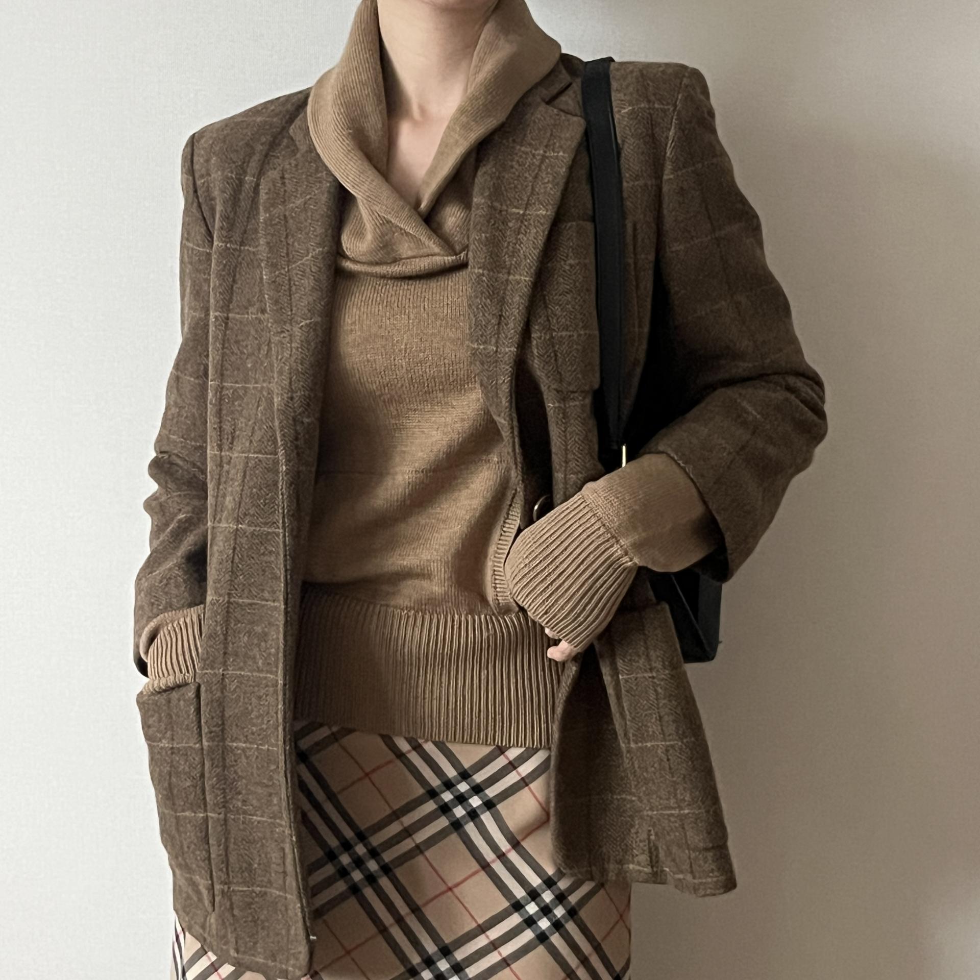 [ WOMAN ] DKNY Classic Check Wool 9부 Jacket