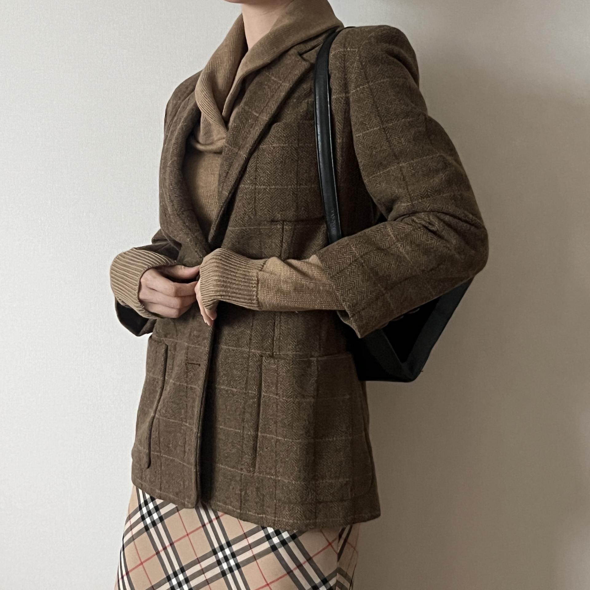 [ WOMAN ] DKNY Classic Check Wool 9부 Jacket