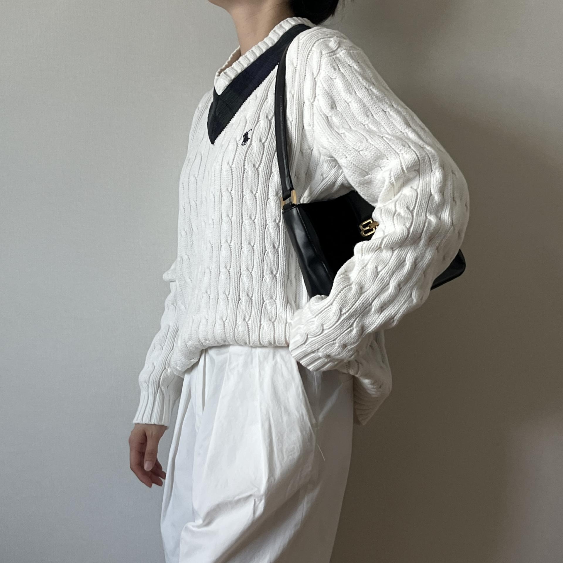 [ WOMAN ] Polo Ralph Lauren V-Neck Cable Knit