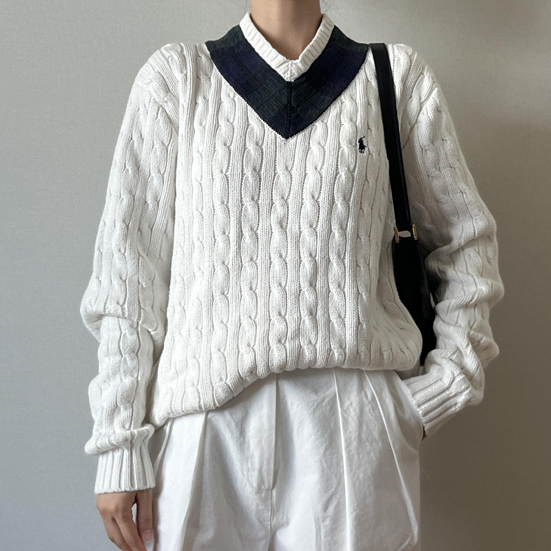 [ WOMAN ] Polo Ralph Lauren V-Neck Cable Knit