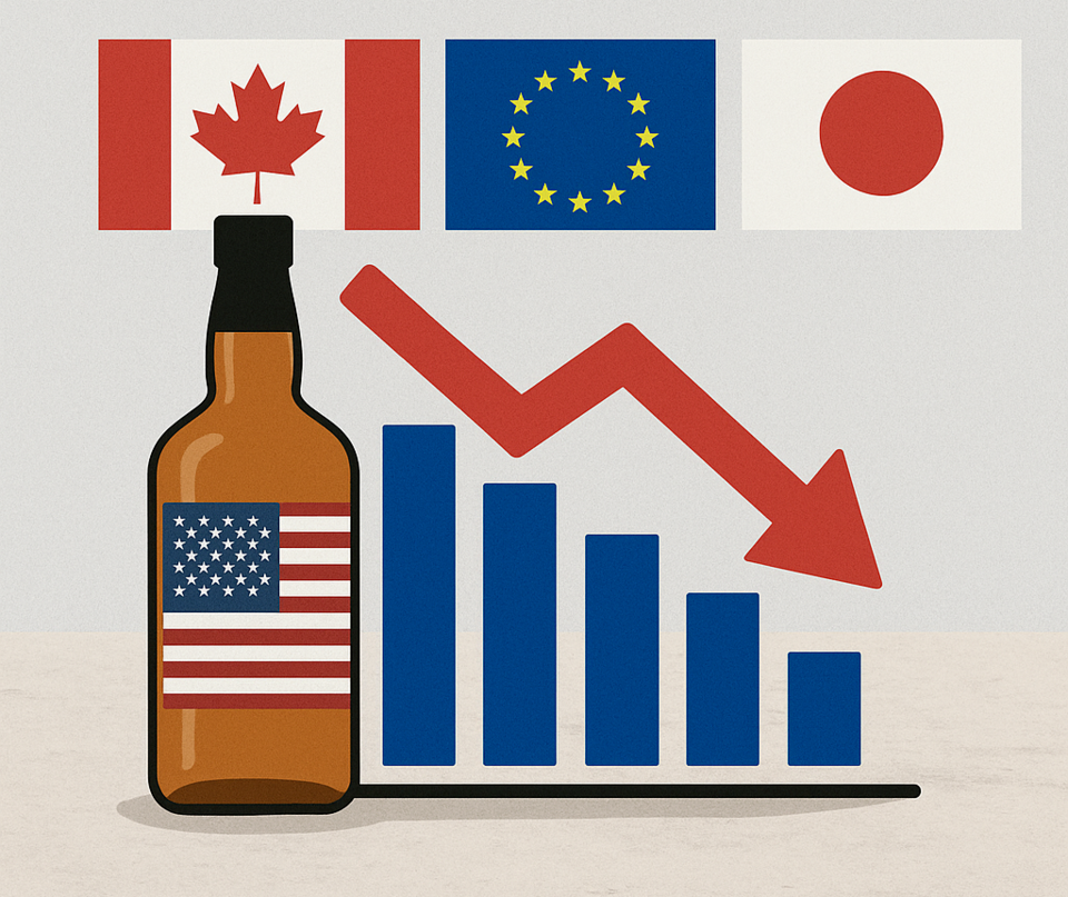 미국의 증류주의 수출이 급감했다.
