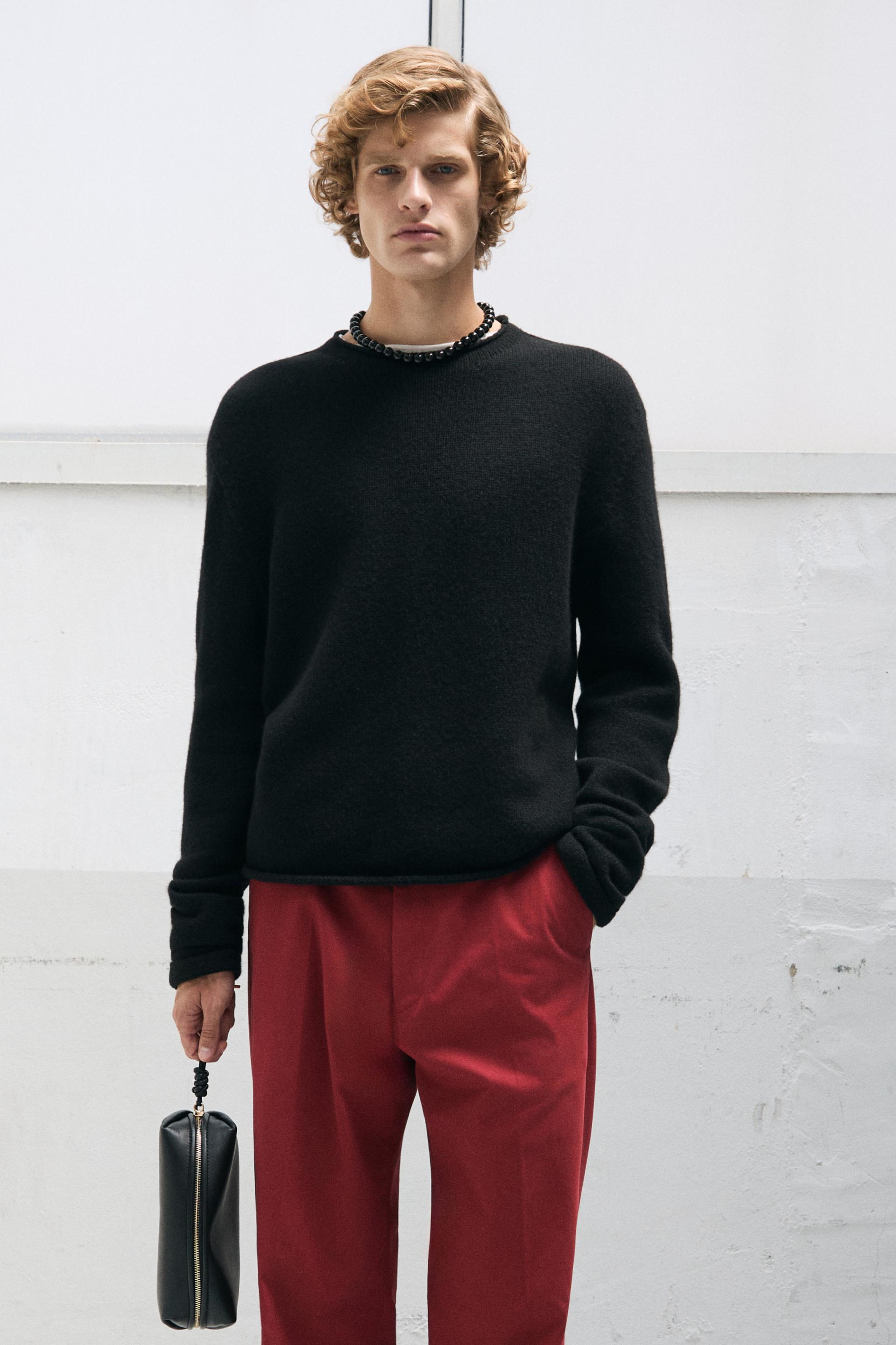 FLAT FRONT WIDE-LEG TROUSERS ROUGE