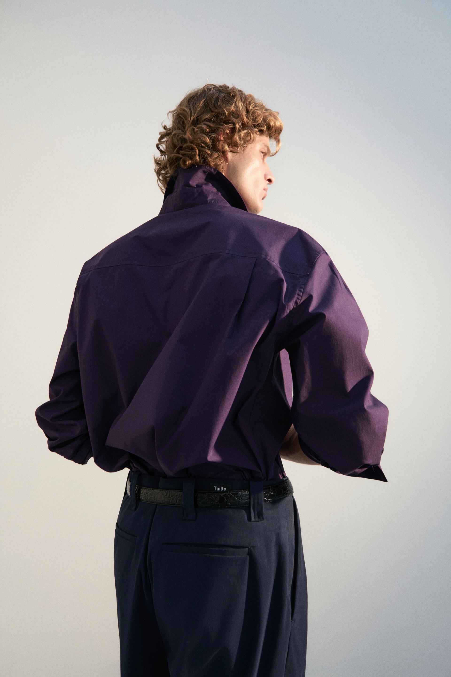 SOLID COTTON POLPLIN BOY SHIRT MULBERRY