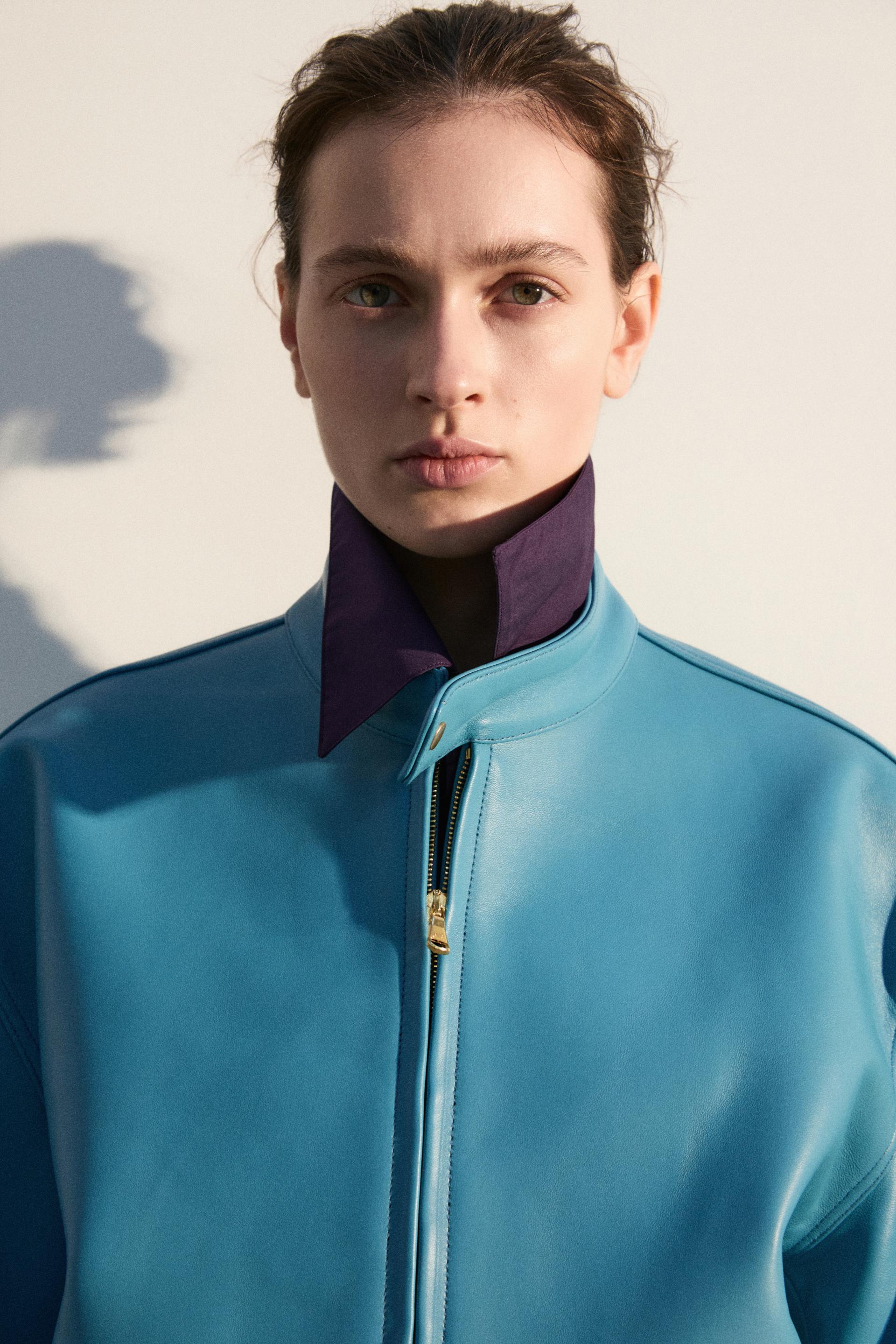 COMAN LAMBSKIN CAFE RACER JACKET OLD TURQUOISE