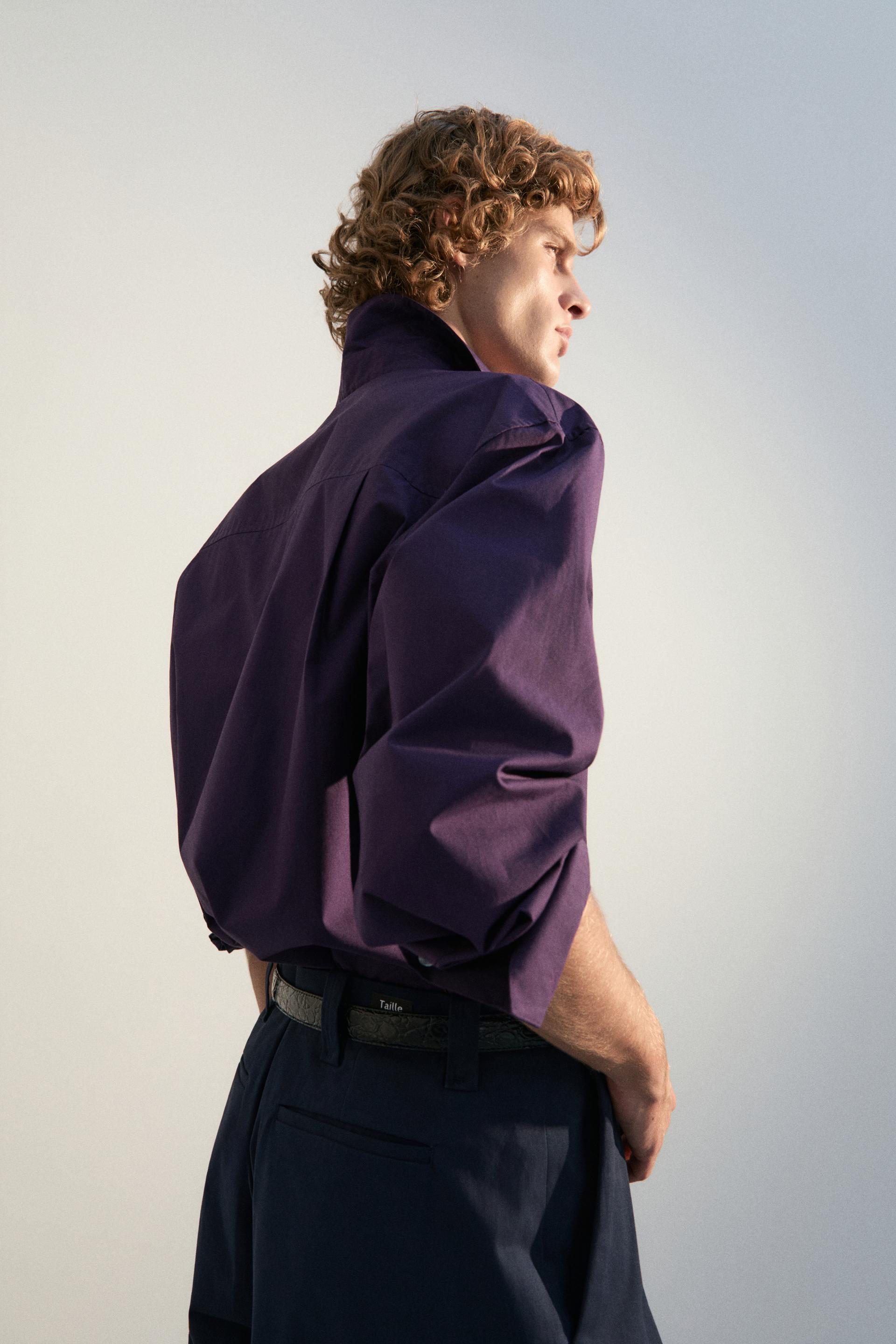 SOLID COTTON POLPLIN BOY SHIRT MULBERRY