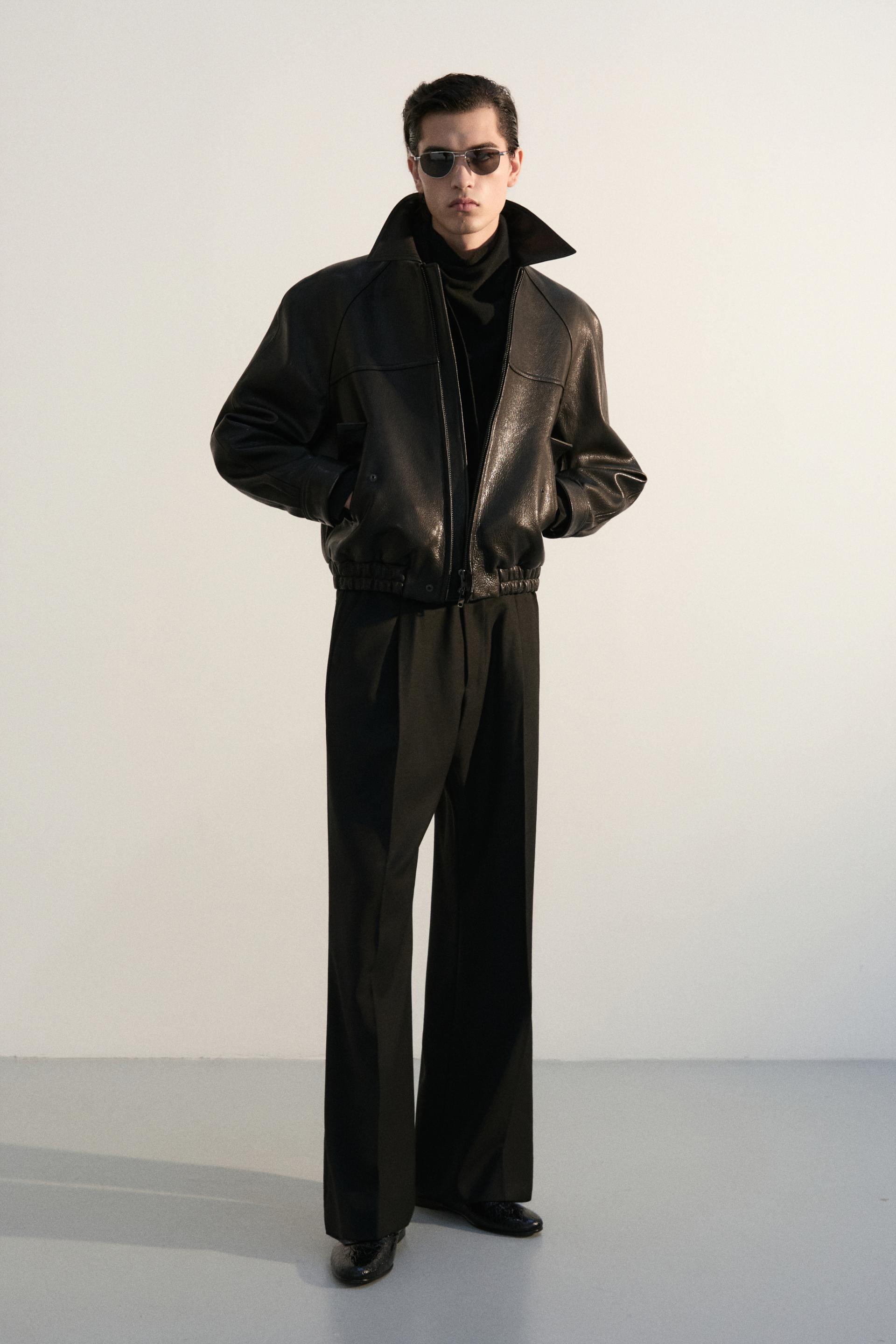 FONTA LAMBSKIN BOMBER JACKET TAN BLACK