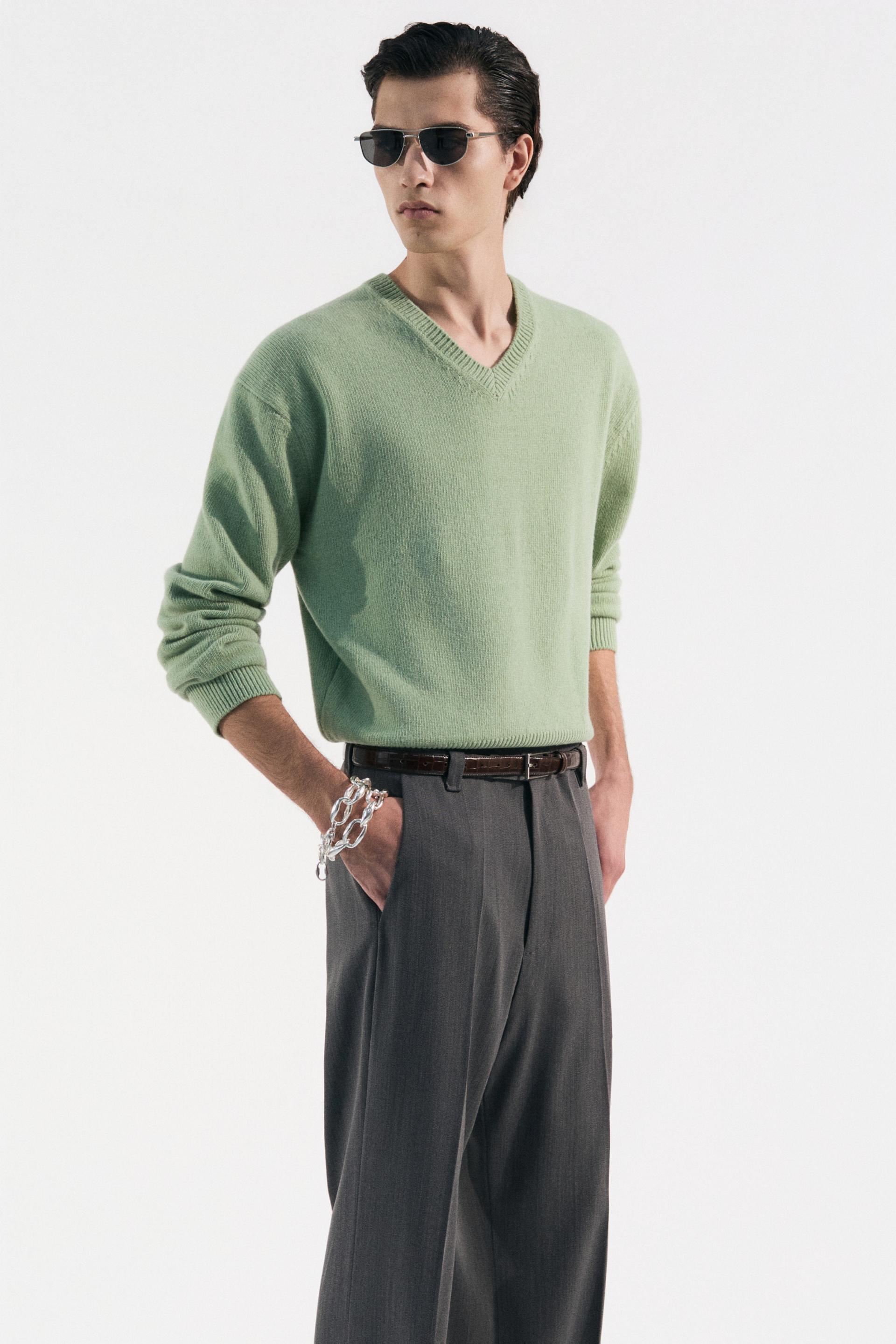PARMA WOOL TL CLASSIC V-NECK SWEATER PEPPERMINT
