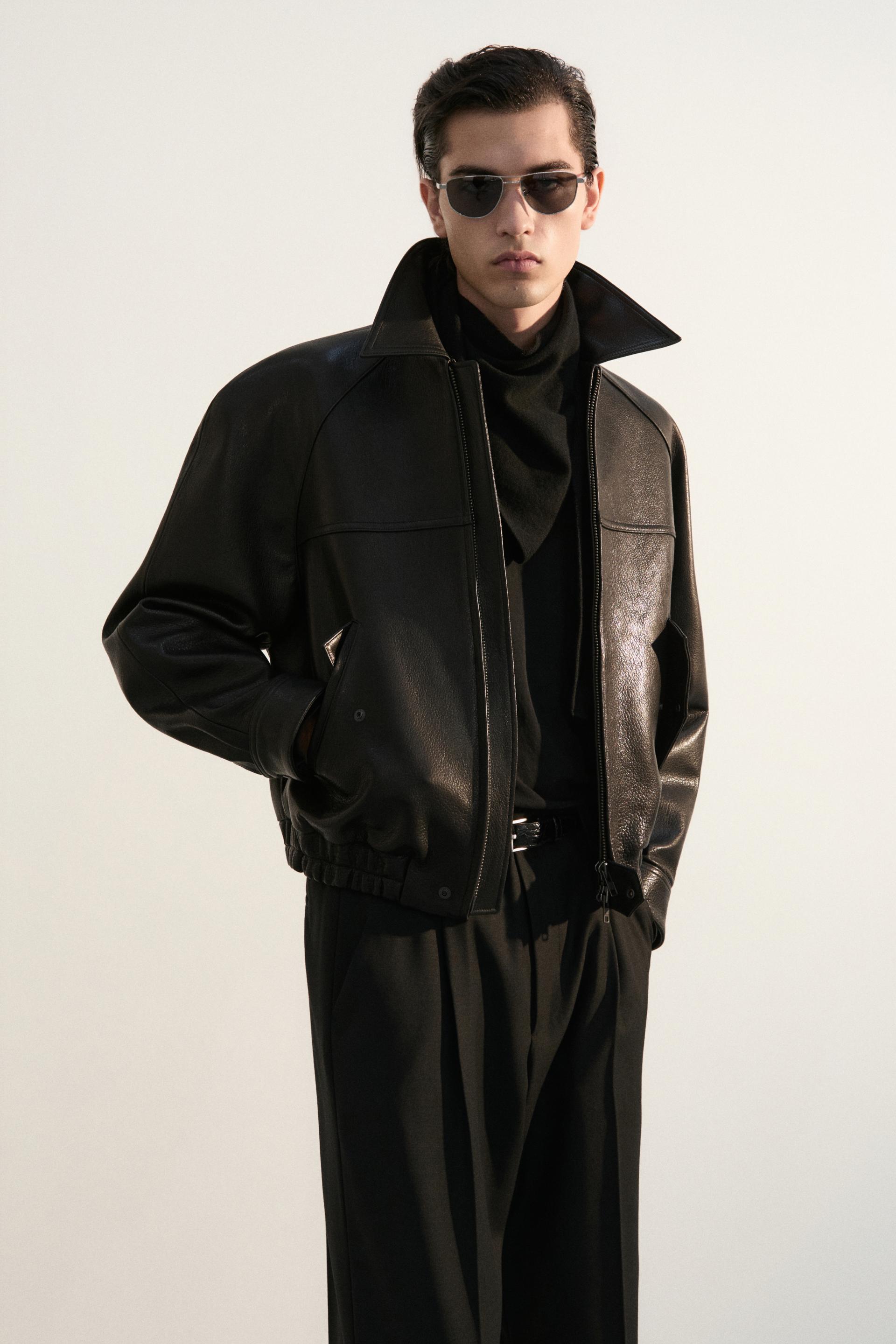 FONTA LAMBSKIN BOMBER JACKET TAN BLACK