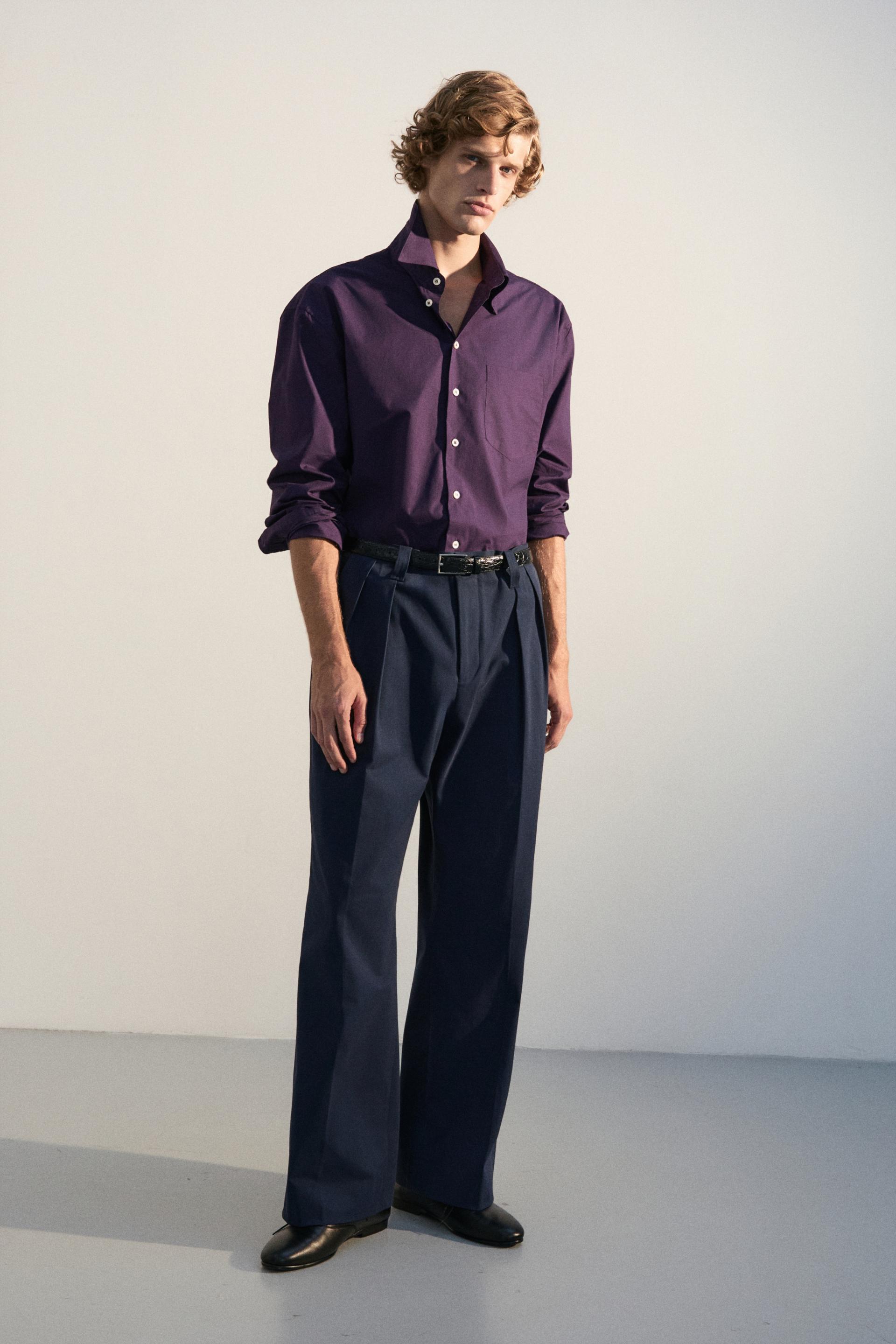 SOLID COTTON POLPLIN BOY SHIRT MULBERRY