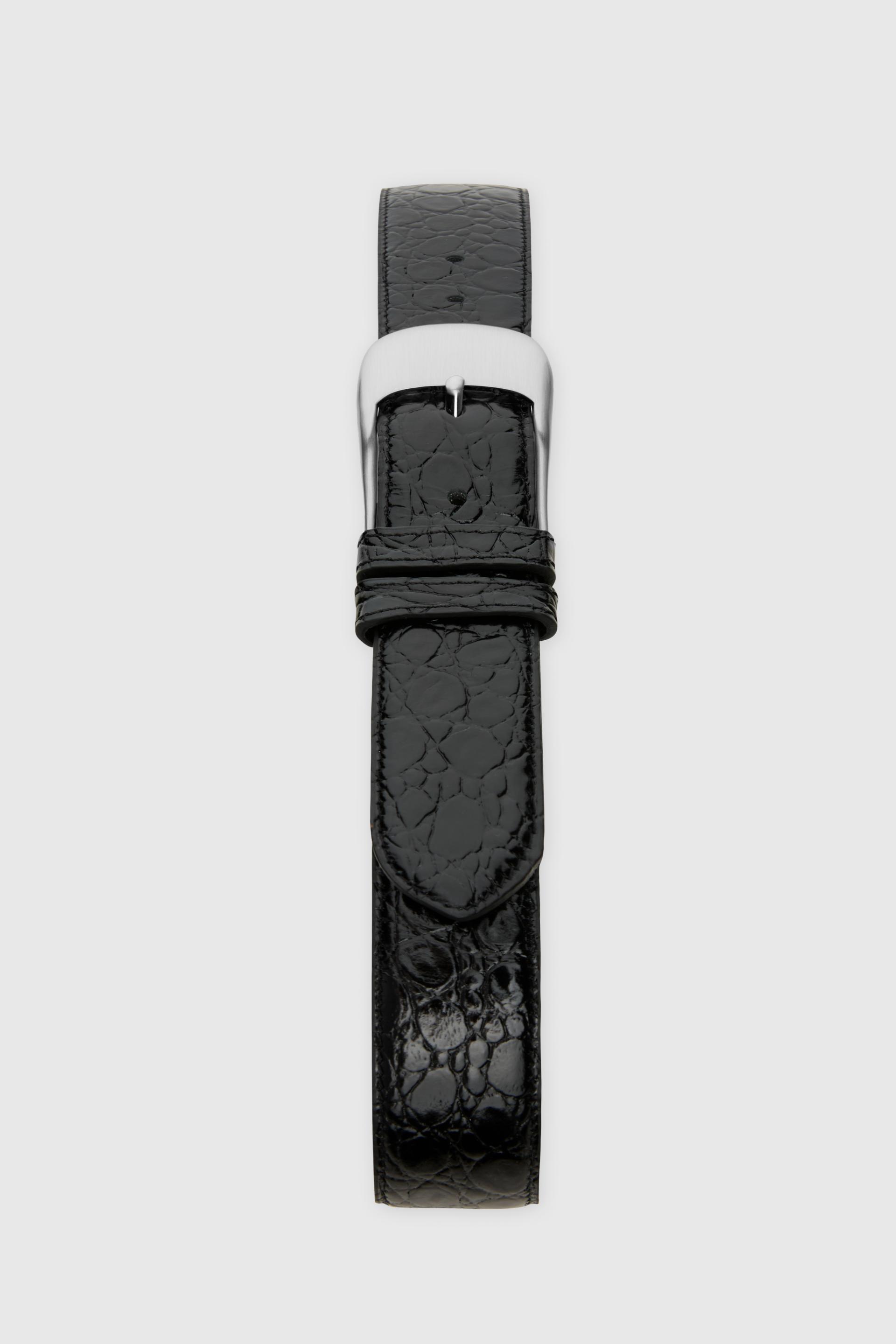 OMBRA BUCKLE BELT BLACK CROCO SILVER
