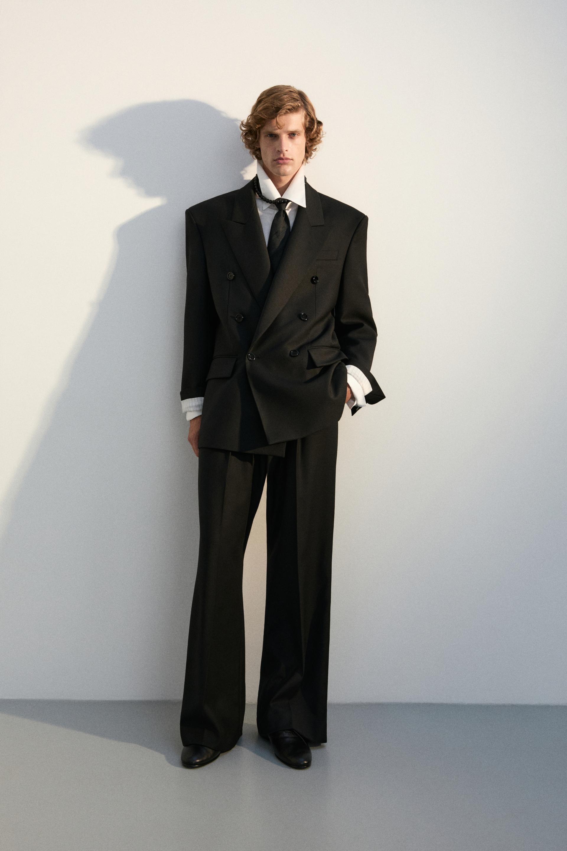 GALA PLEATED WIDE-LEG TROUSERS BLACK