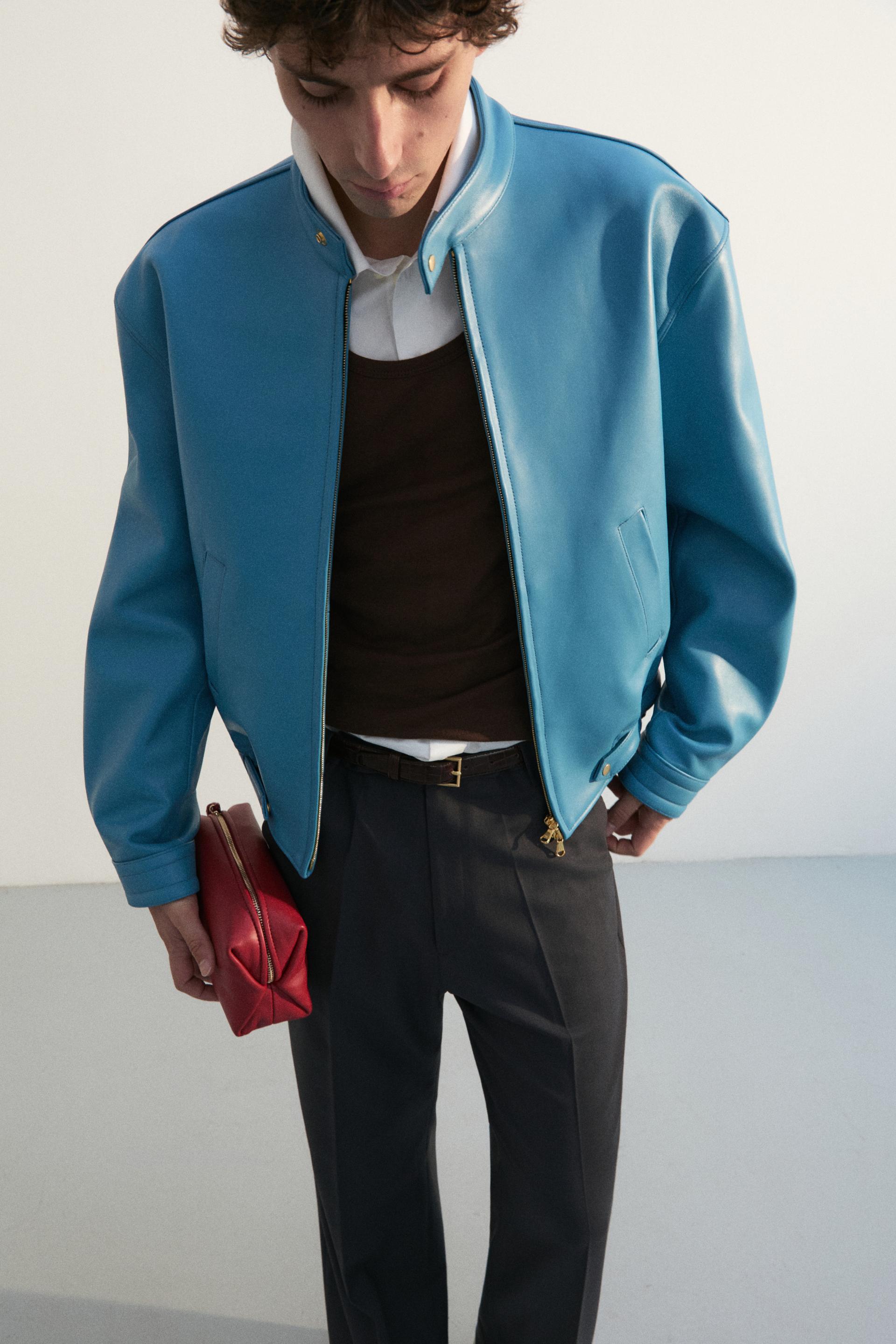 COMAN LAMBSKIN CAFE RACER JACKET OLD TURQUOISE