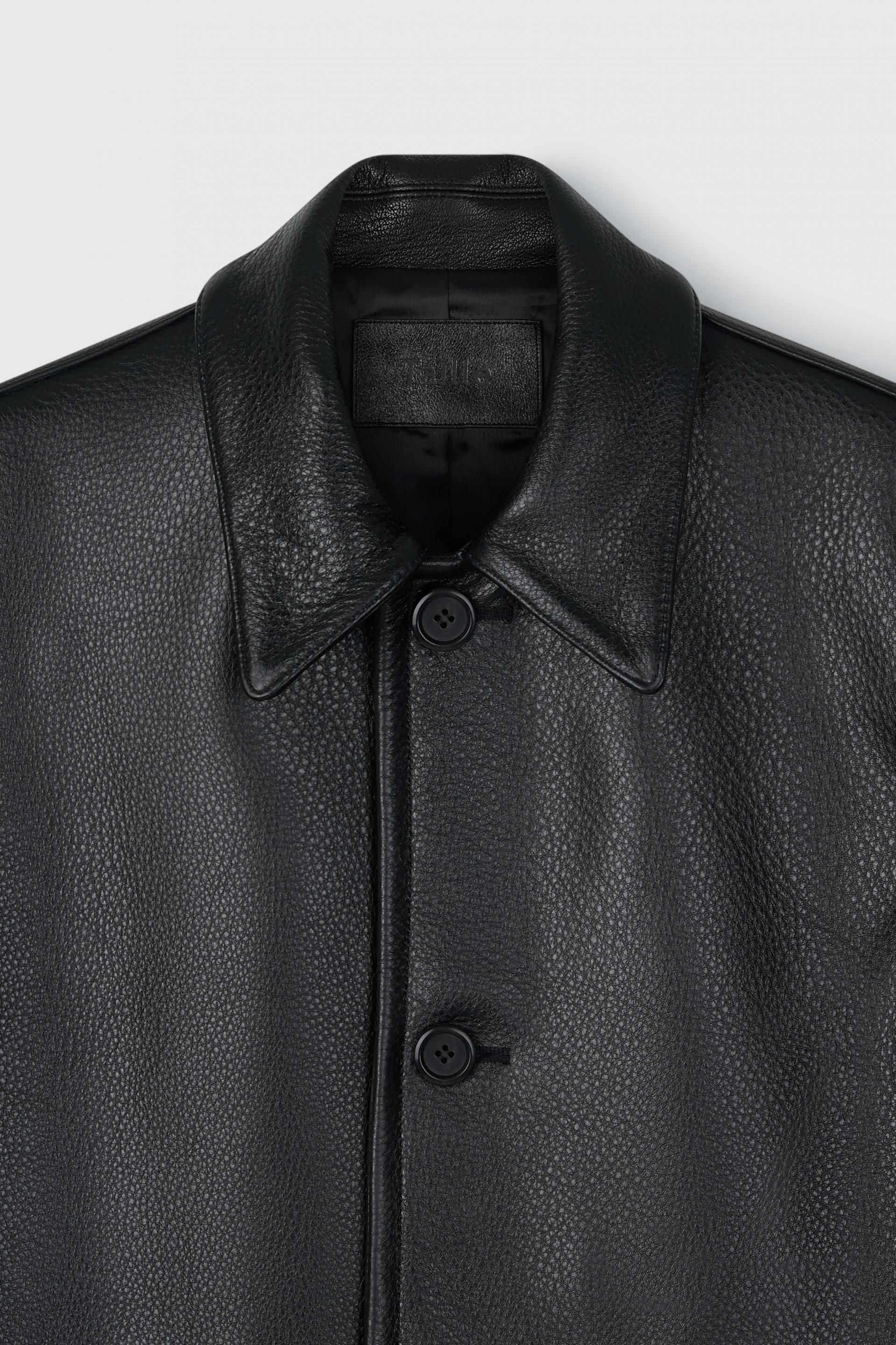 PEBBLE NAPPA LEATHER CAR COAT BLACK