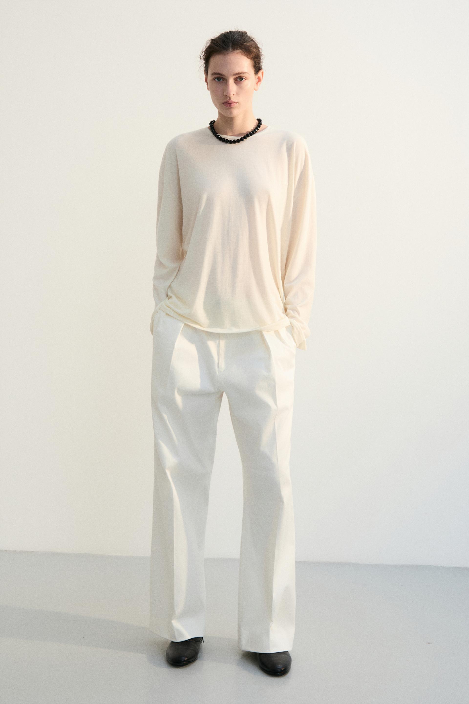 WOOL BLEND SILKY JERSEY TOP PEARL WHITE