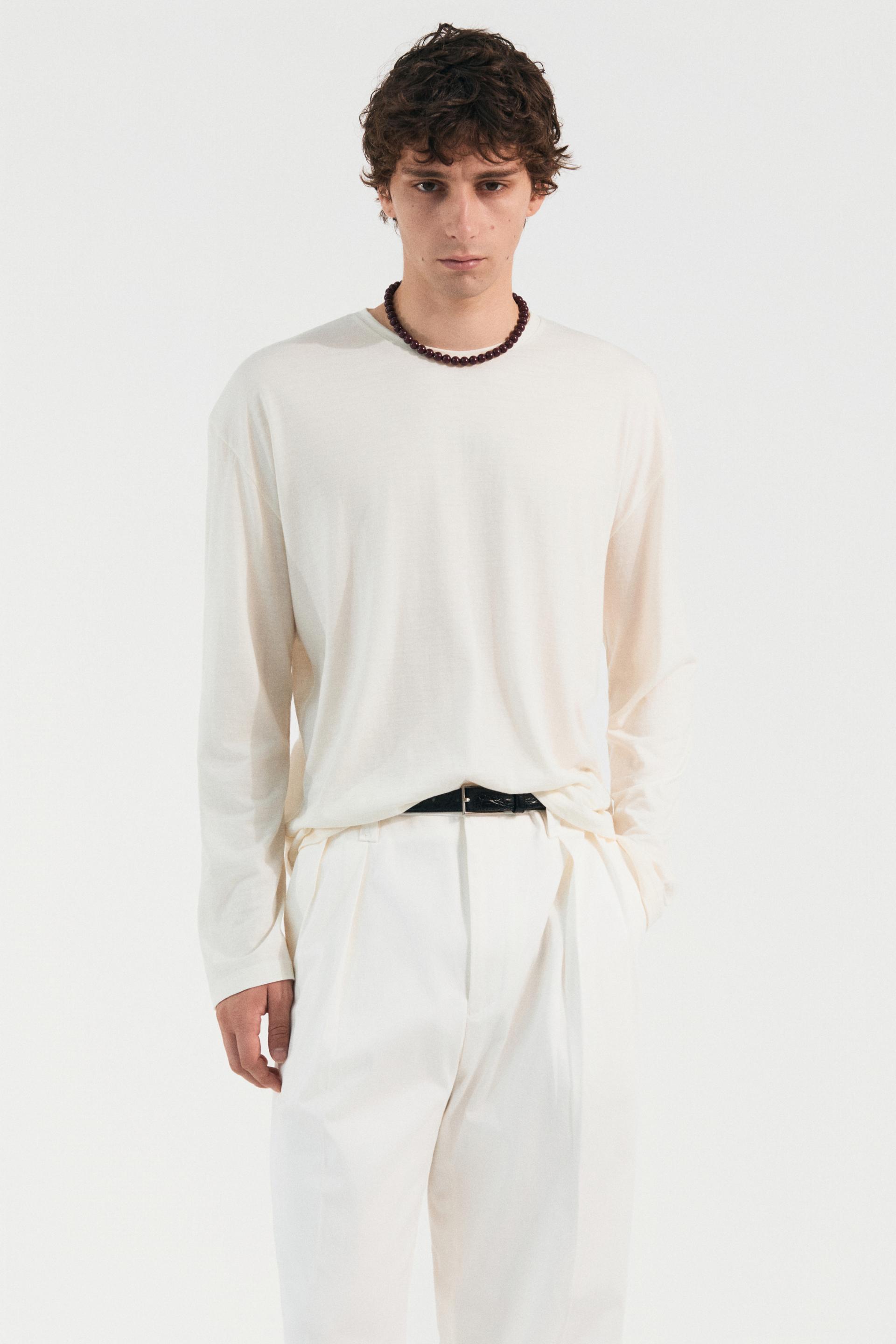 WOOL BLEND SILKY JERSEY TOP PEARL WHITE
