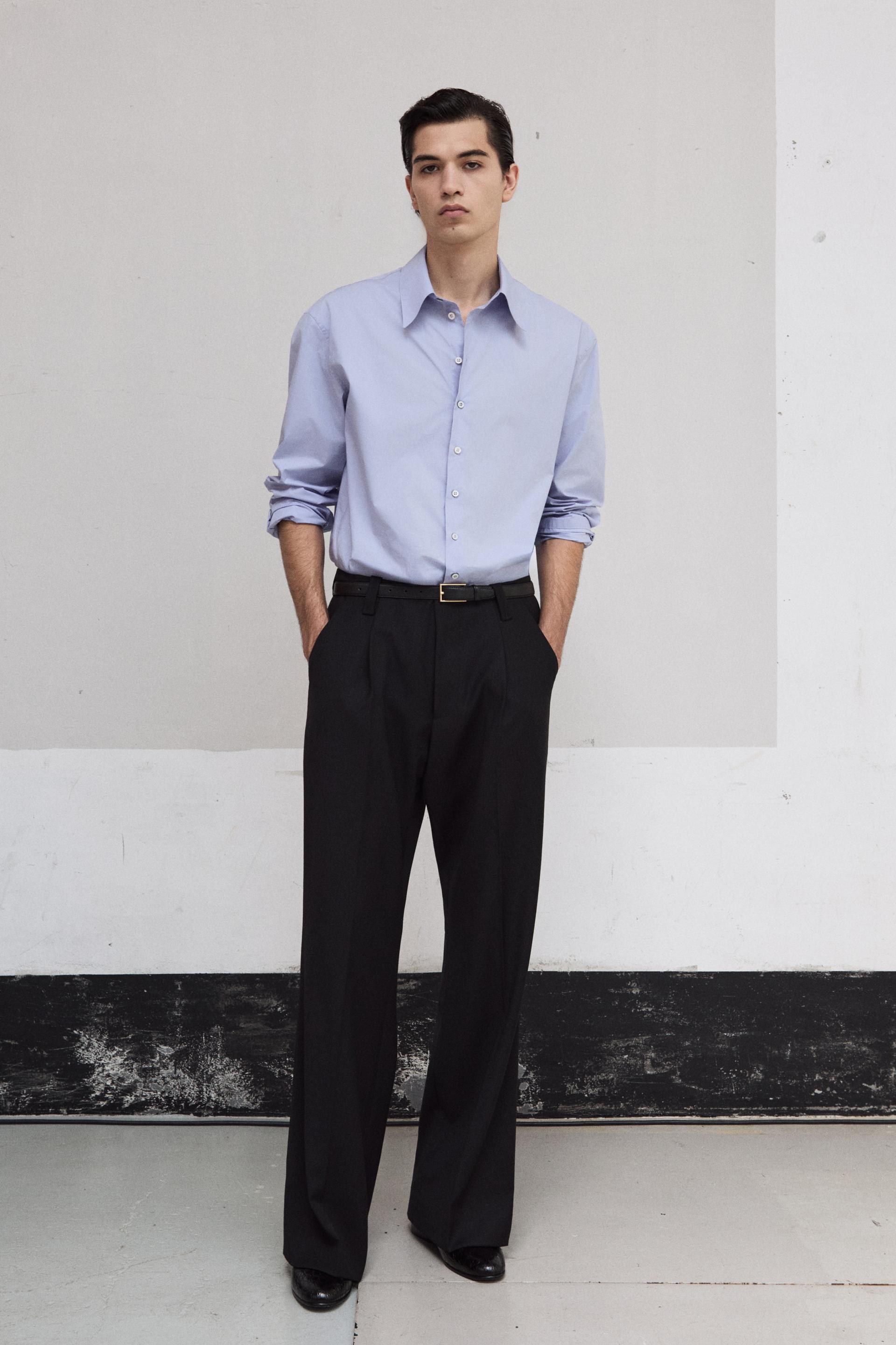 SOLID COTTON POPLIN BOY SHIRT BLUE