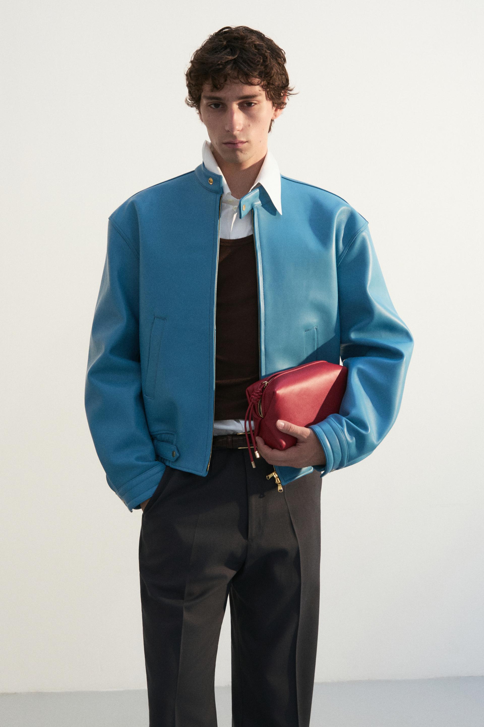 COMAN LAMBSKIN CAFE RACER JACKET OLD TURQUOISE