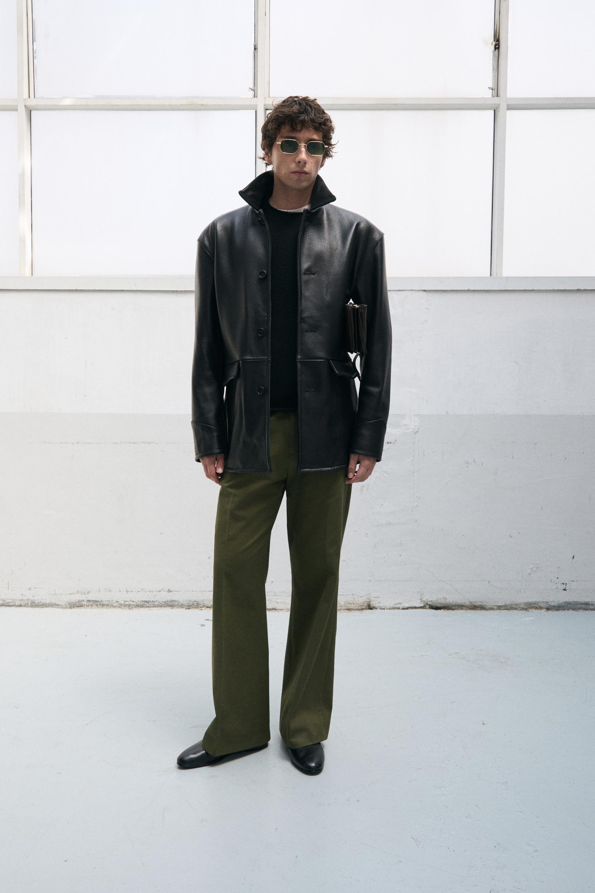 PEBBLE NAPPA LEATHER CAR COAT BLACK