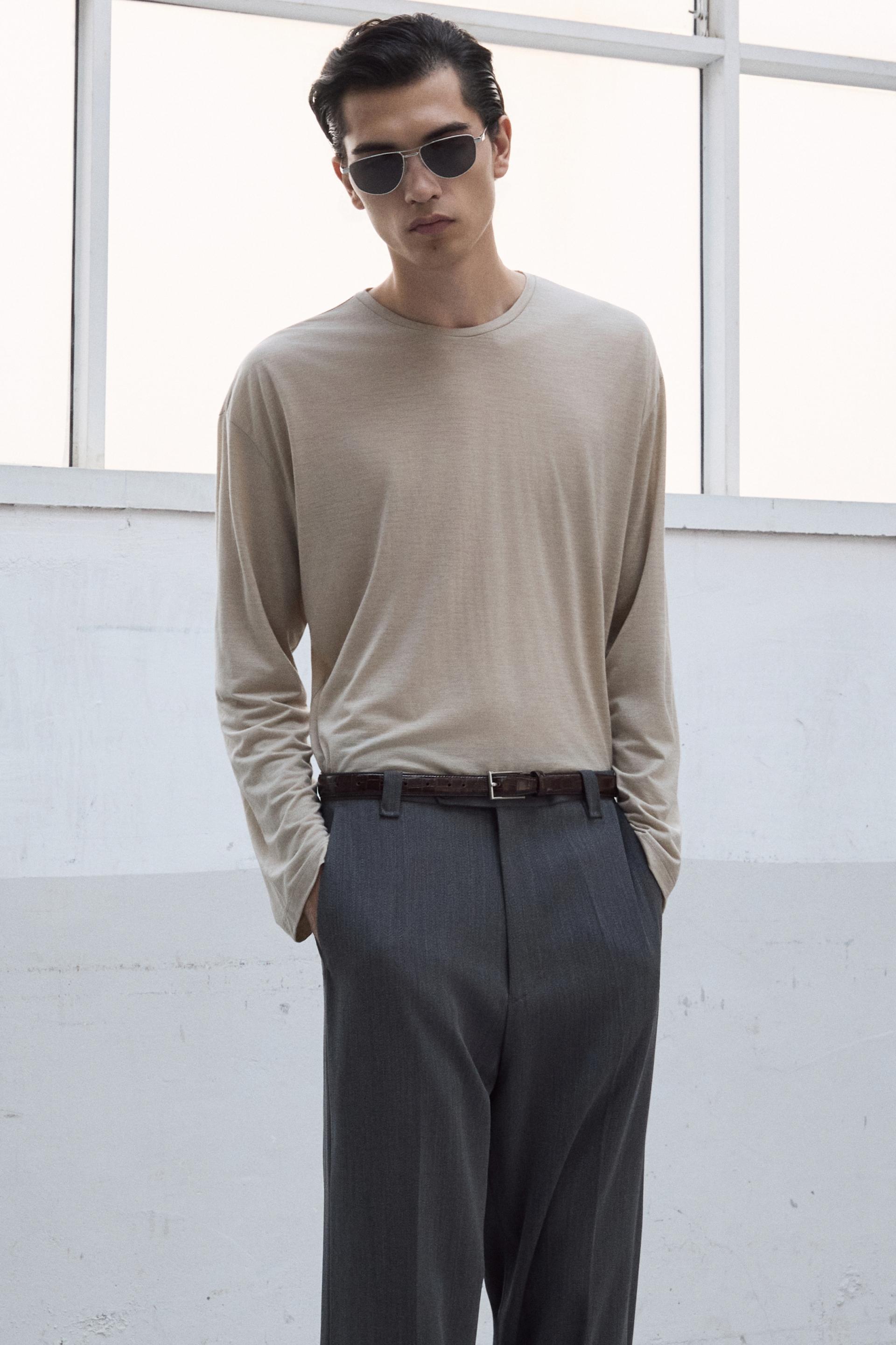 WOOL BLEND SILKY JERSEY TOP SEPIA