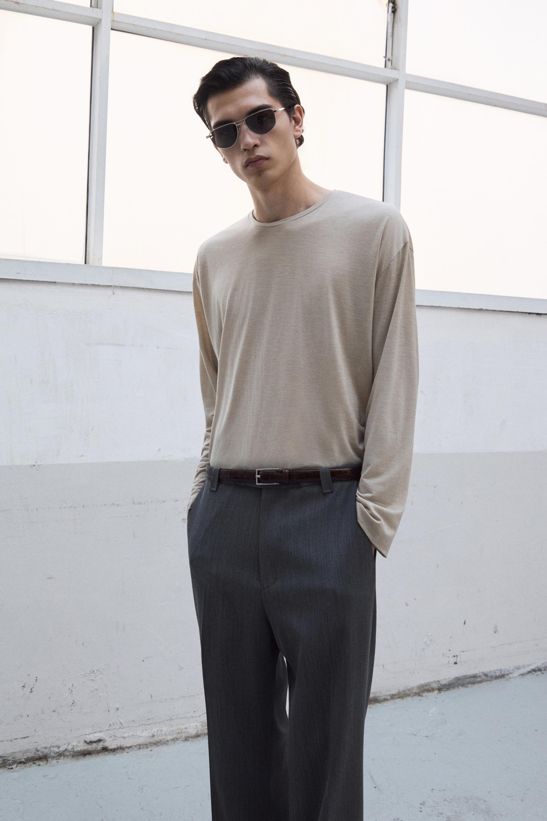 WOOL BLEND SILKY JERSEY TOP SEPIA