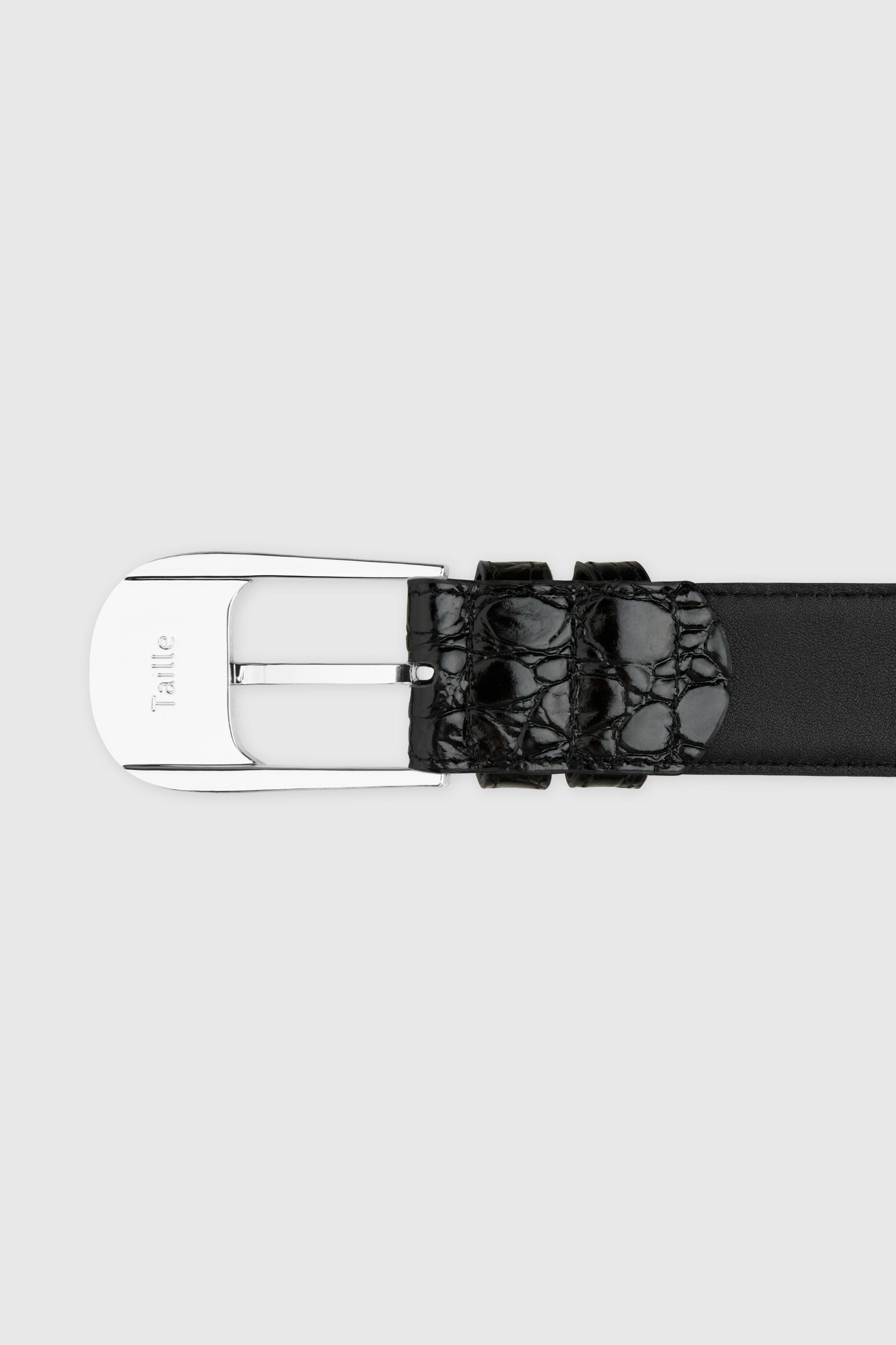 OMBRA BUCKLE BELT BLACK CROCO SILVER