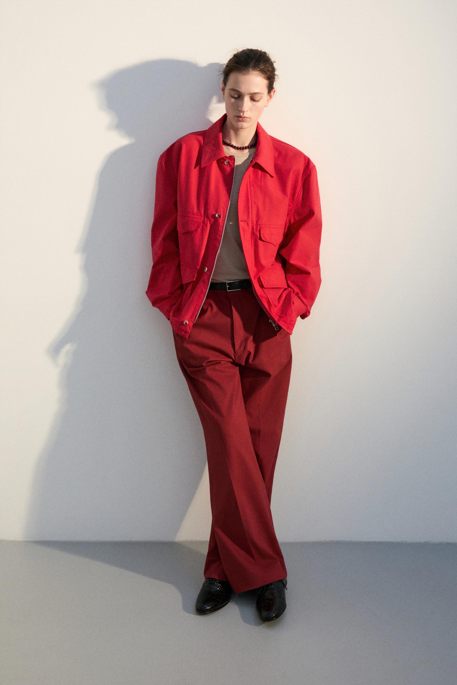 FLAT FRONT WIDE-LEG TROUSERS ROUGE
